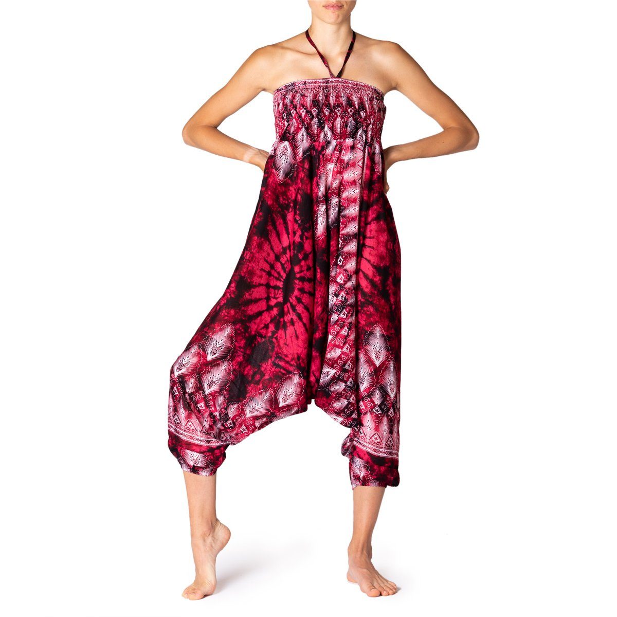 PANASIAM Haremshose Aladinhose Batik Optik Haremshose aus 100% natürlicher Viskose farbenfrohe Freizeithose bequeme Sommerhose Pumphose Pluderhose