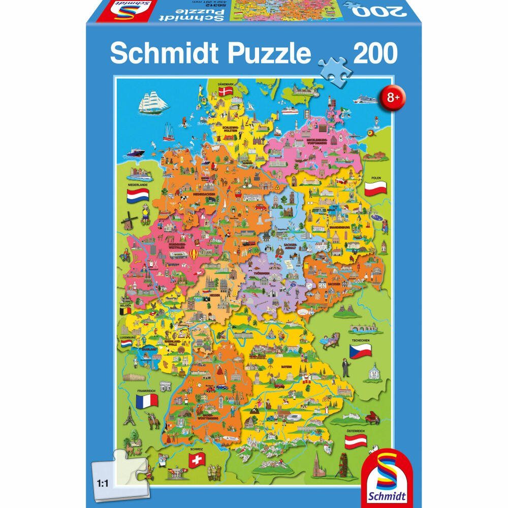 Schmidt Spiele Deutschlandkarte Puzzle 200 Bildern, Puzzleteile mit