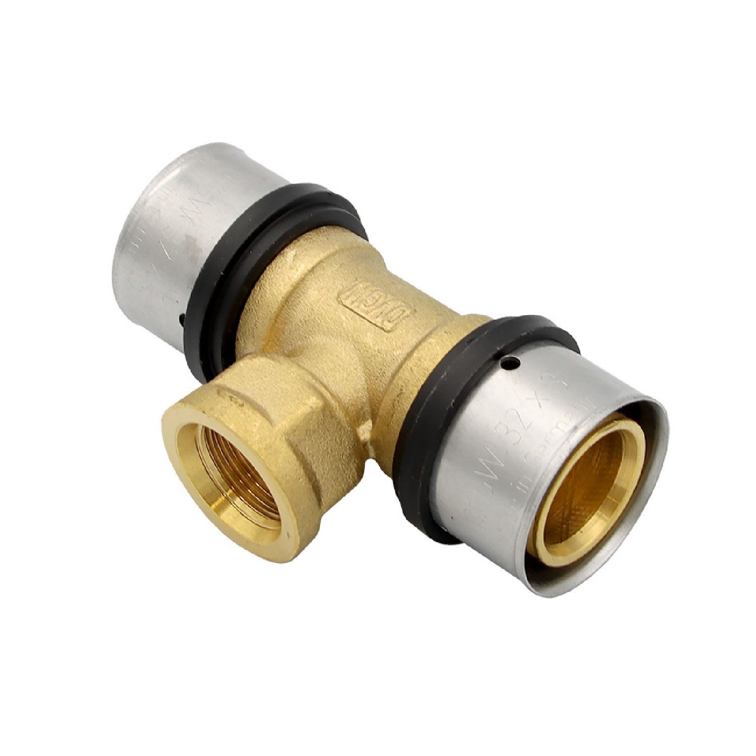 PipeTec Deutschland Pressfitting Pipetec Pressfitting T-Stück 32x3 1/2 Zoll 32x3 mm IG TH Kontur