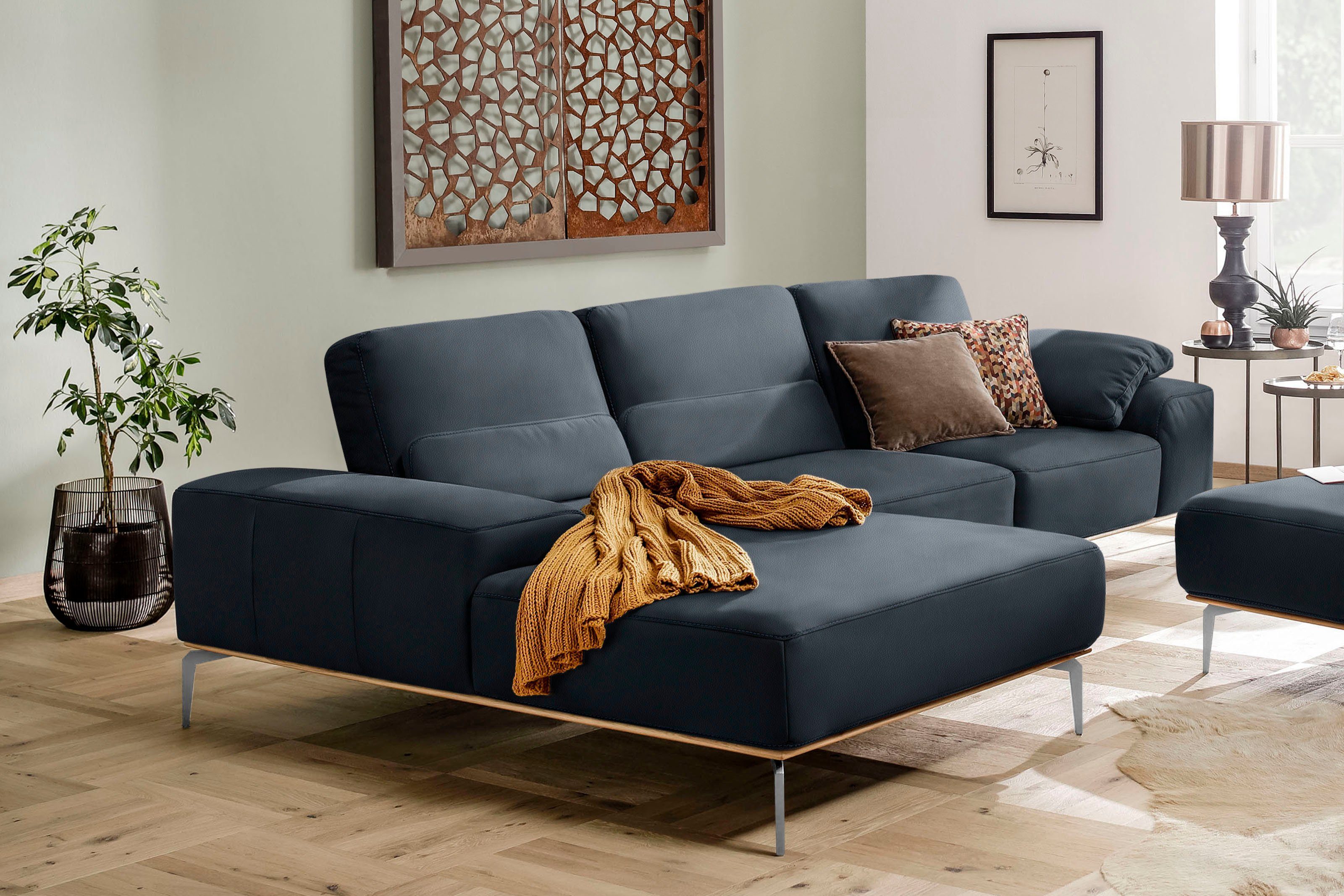 cm 319 Holzsockel, Ecksofa in mit glänzend, elegantem run, W.SCHILLIG Breite Chrom Füße