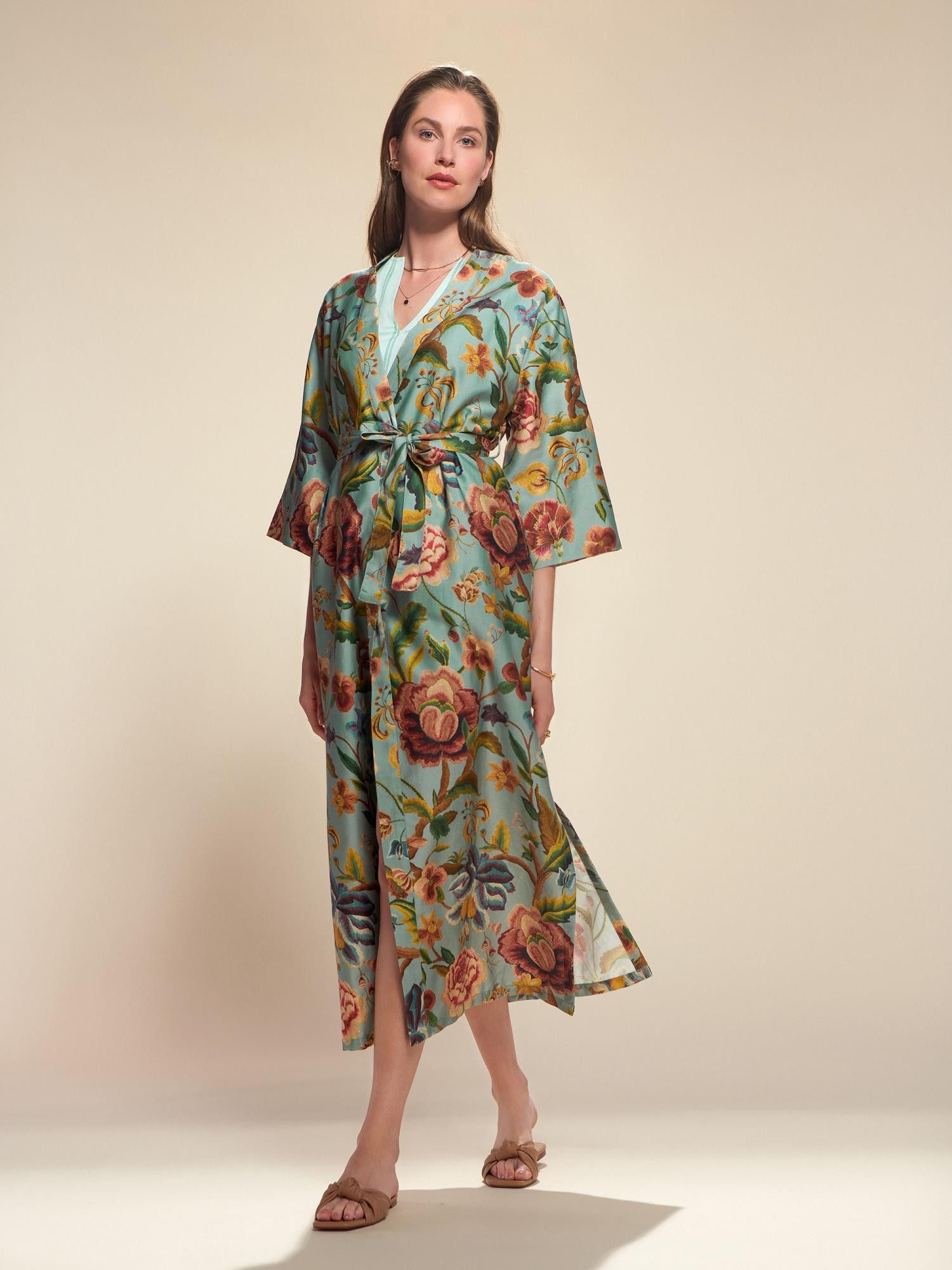 Essenza Kimono Juliet Roselina, Langform, Kimono-Kragen, Gürtel, aus Bio-Ba günstig online kaufen