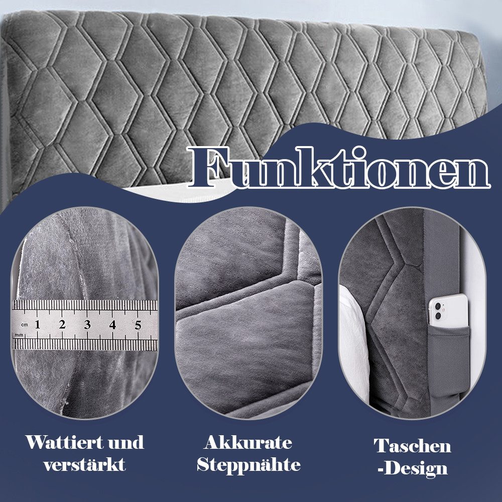 TUWENA Betthusse Bettkopfteil Hussen mit Taschen, Dehnbare Bett Kopfteil Bezug, Staubdichte Kopfteilbezug, Verdickt All-Inclusive Kopfteil Husse