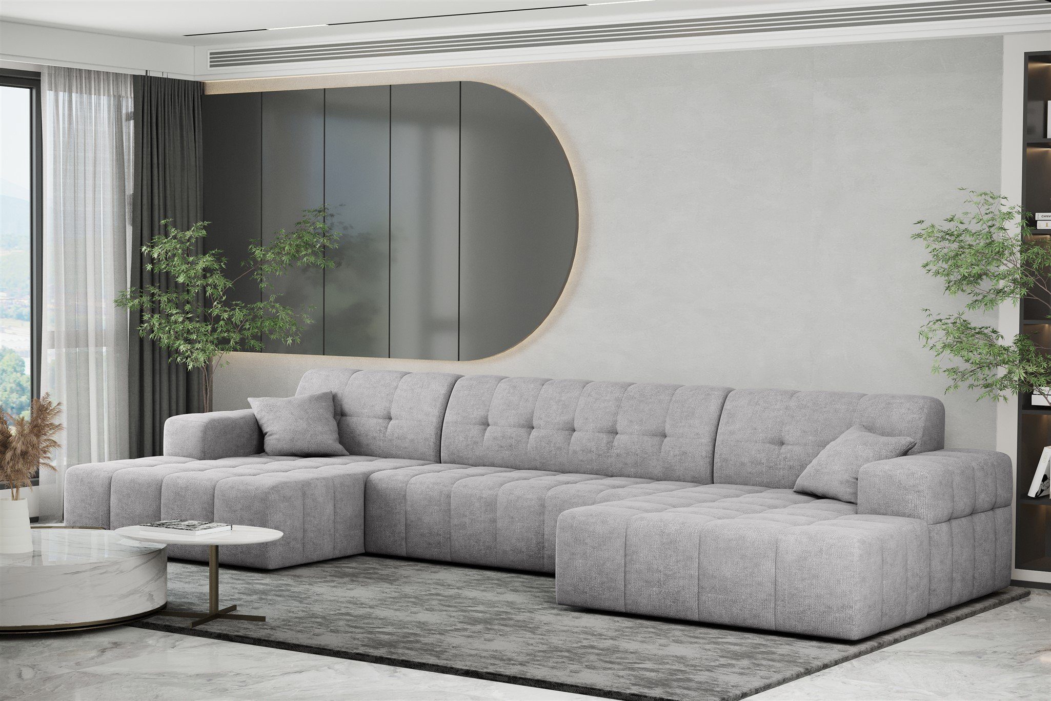 Fun Möbel Wohnlandschaft Sofa U-Form NANCY in Chenillestoff Perfect Harmony, inkl. 2 Zierkissen, Rundumbezug