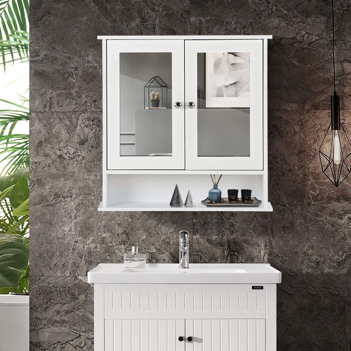 KOMFOTTEU Spiegelschrank Badezimmerspiegelschrank Wandschrank hängend, x 13 cm 56 x 58 weiß