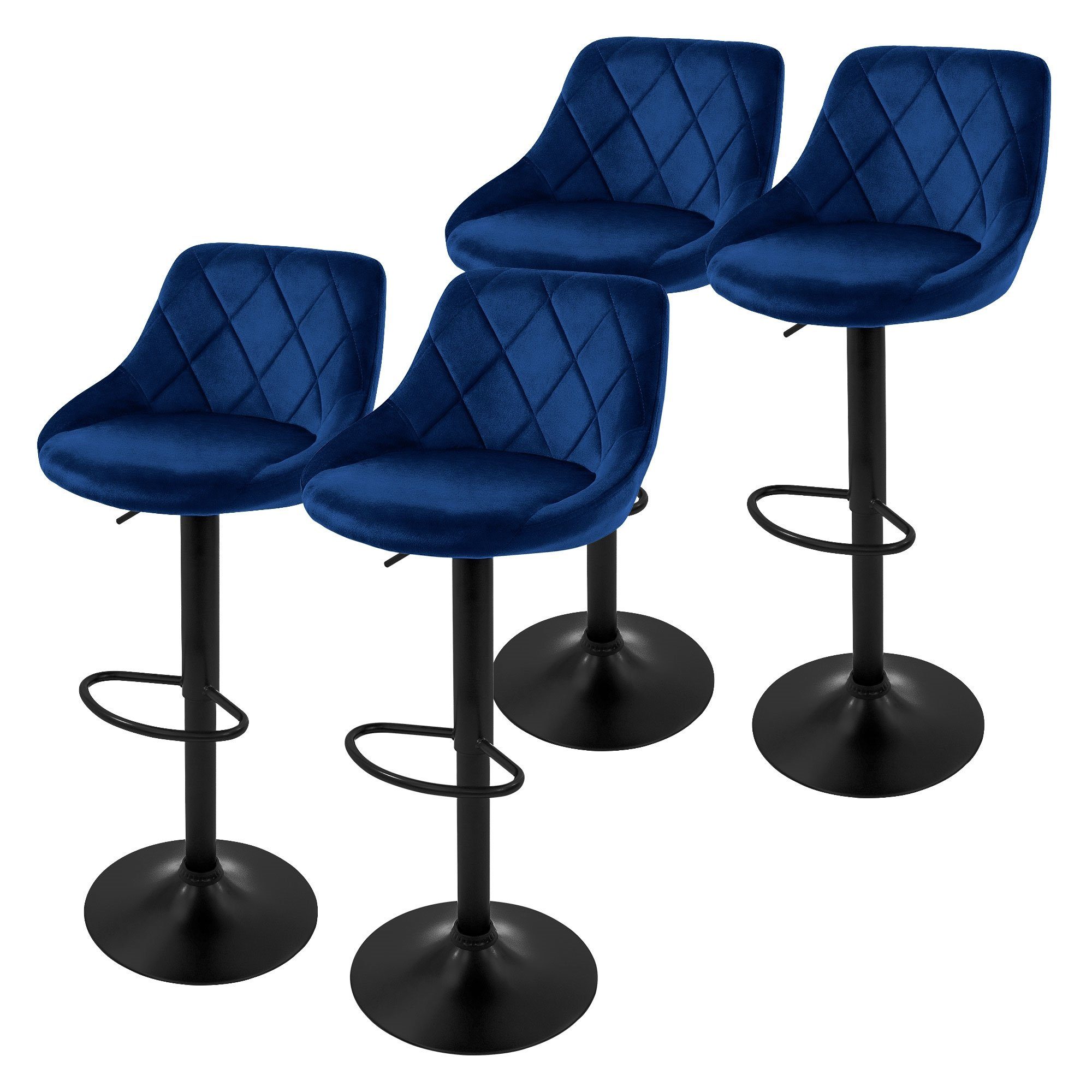 ML-DESIGN Barhocker Gepolsterter Barstuhl mit Rückenlehne und Fußstütze, 360° drehbar (4 St), Drehstuhl höhenverstellbar 62-82 cm 4er Set Blau Bezug aus Samt