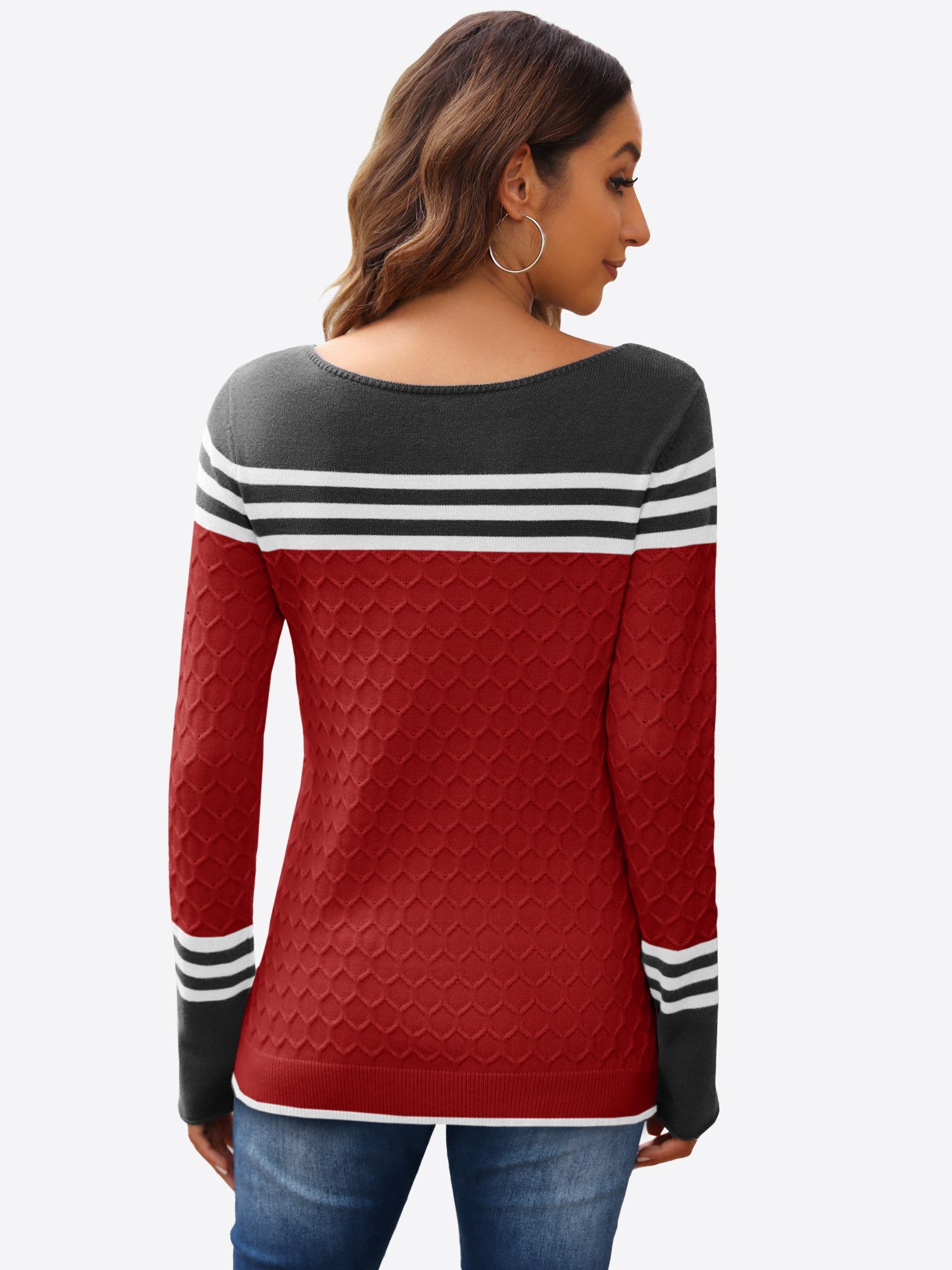 Imily Bela Sweater Damen Gestreifter Colorblock Pullover mit Rundhalsaussch günstig online kaufen