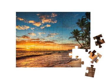 puzzleYOU Puzzle Sonnenaufgang auf einer tropischen Insel, 48 Puzzleteile, puzzleYOU-Kollektionen Natur, Strand, Seychellen, Jahreszeiten