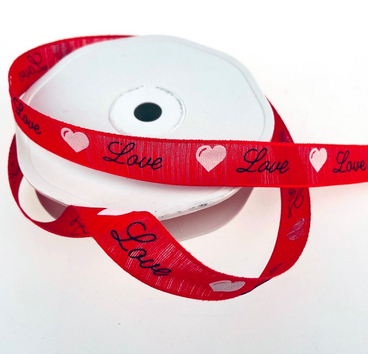 Thumbnail - Deko AS Dekoband Dekoband "Love" - mit Drahtkante - 16 mm - 15 m - col. 64 rot-weiß -