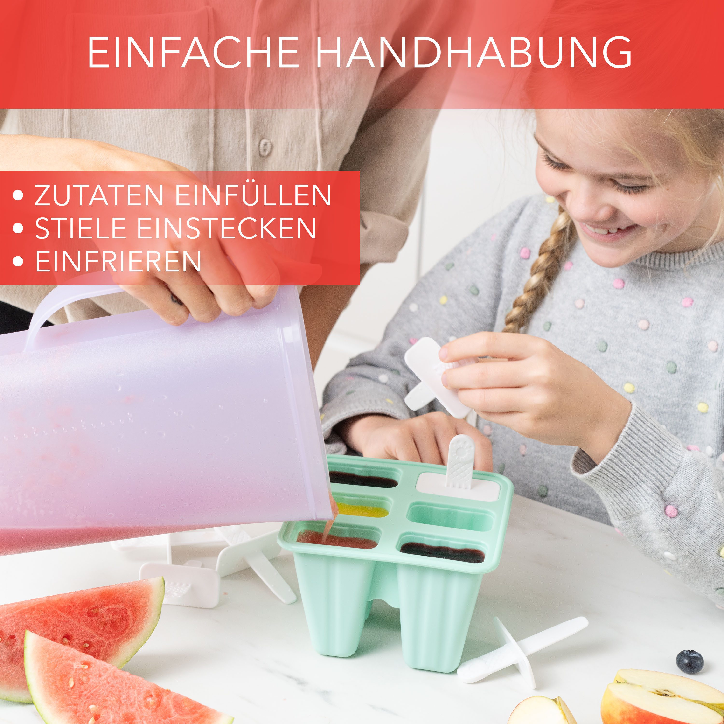 AVANA Eisform Silikon Eis am Stiel Formen 6 Stück Wassereis Eiscreme Eislutscher, BPA-frei, Wiederverwendbar – Bild 3 von 5