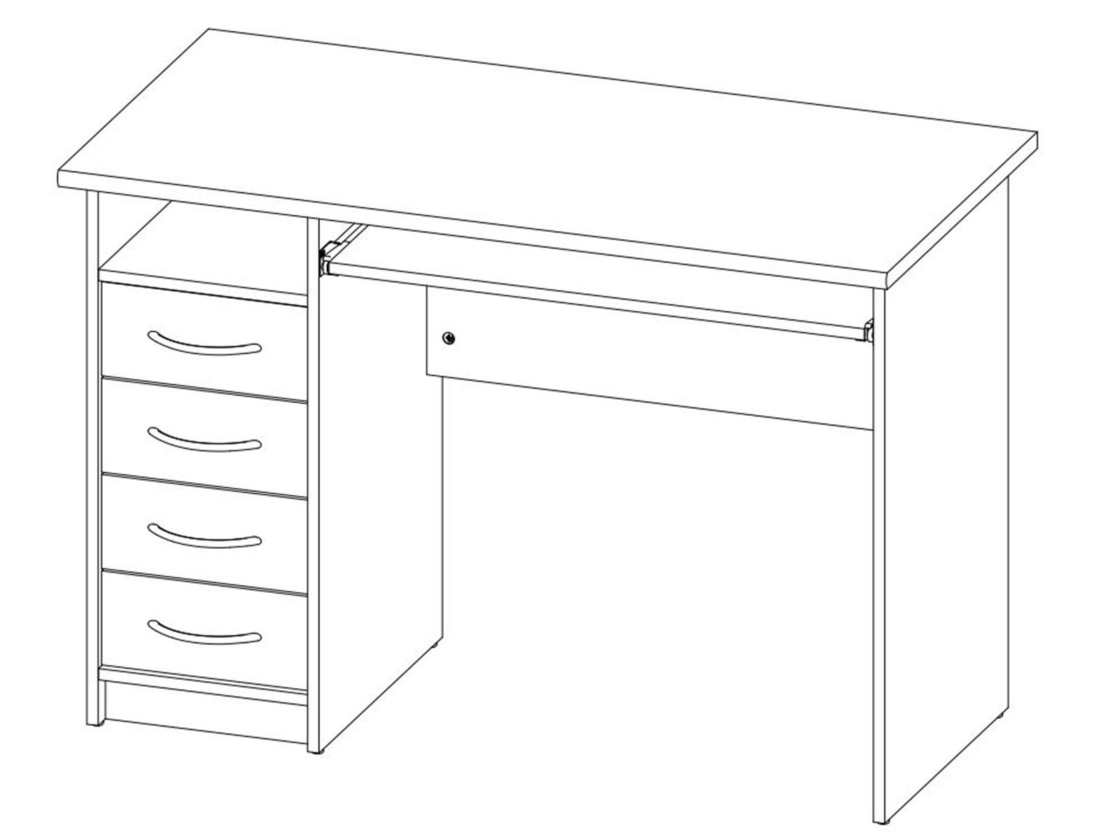 Höhe Schreibtisch Spanplatte Taunton, und in Schreibtisch möbelando Weiß 4 110 cm, offenen 55 Breite cm Schubkästen, aus 75 Moderner 1 1 mit cm, Tiefe Fach Tastaturauszug.