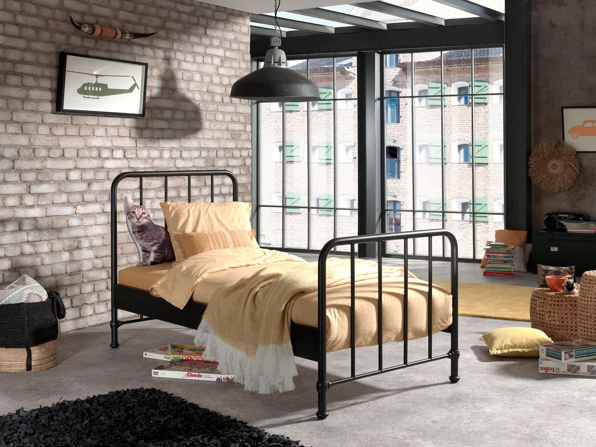 58 aufm Kessel Bettgestell Metallbett Kay 97x206x110 Einzelbett avantgarde Metall Schwarz matt (inkl. Versand, Lieferung bis Verwendungsstelle), Liegefläche 90x200, modernes Bett mit Rohrrahmen und trendiger Optik