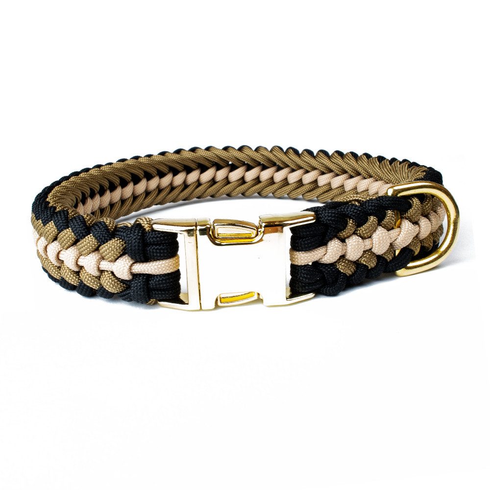 Tierluxe Hunde-Halsband Leo, Steckschnalle Gold, Paracord, Handgemacht, Schnellverschluss