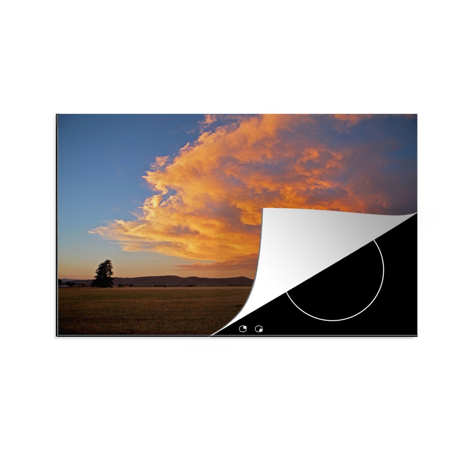 MuchoWow Herdblende-/Abdeckplatte Sonnenuntergang über einer Ebene, Vinyl, (1 tlg), 81x52 cm, Induktionskochfeld Schutz für die küche, Ceranfeldabdeckung
