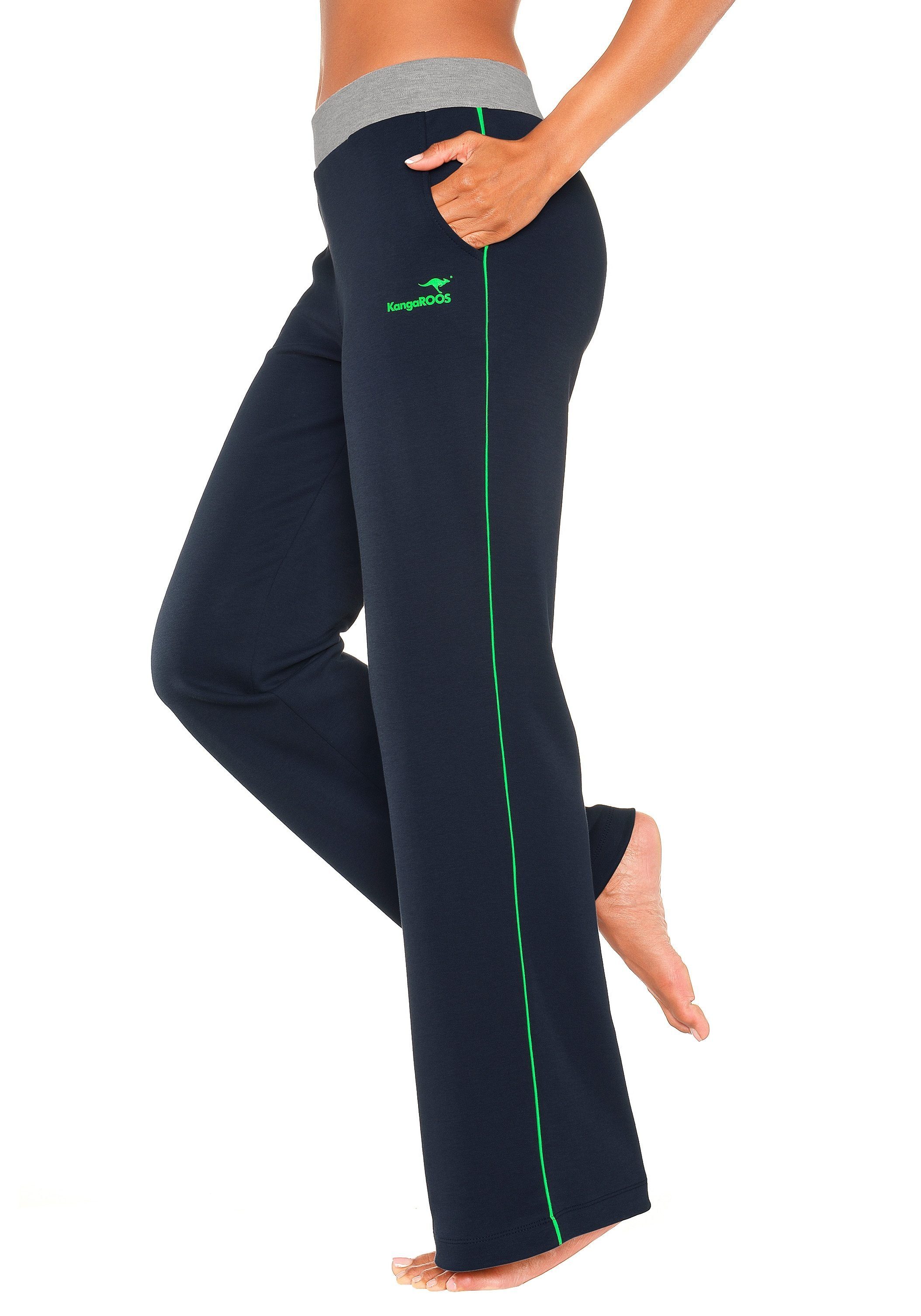 KangaROOS Relaxhose mit breitem Bund, Loungeanzug Loungewear, marine-grün-grün