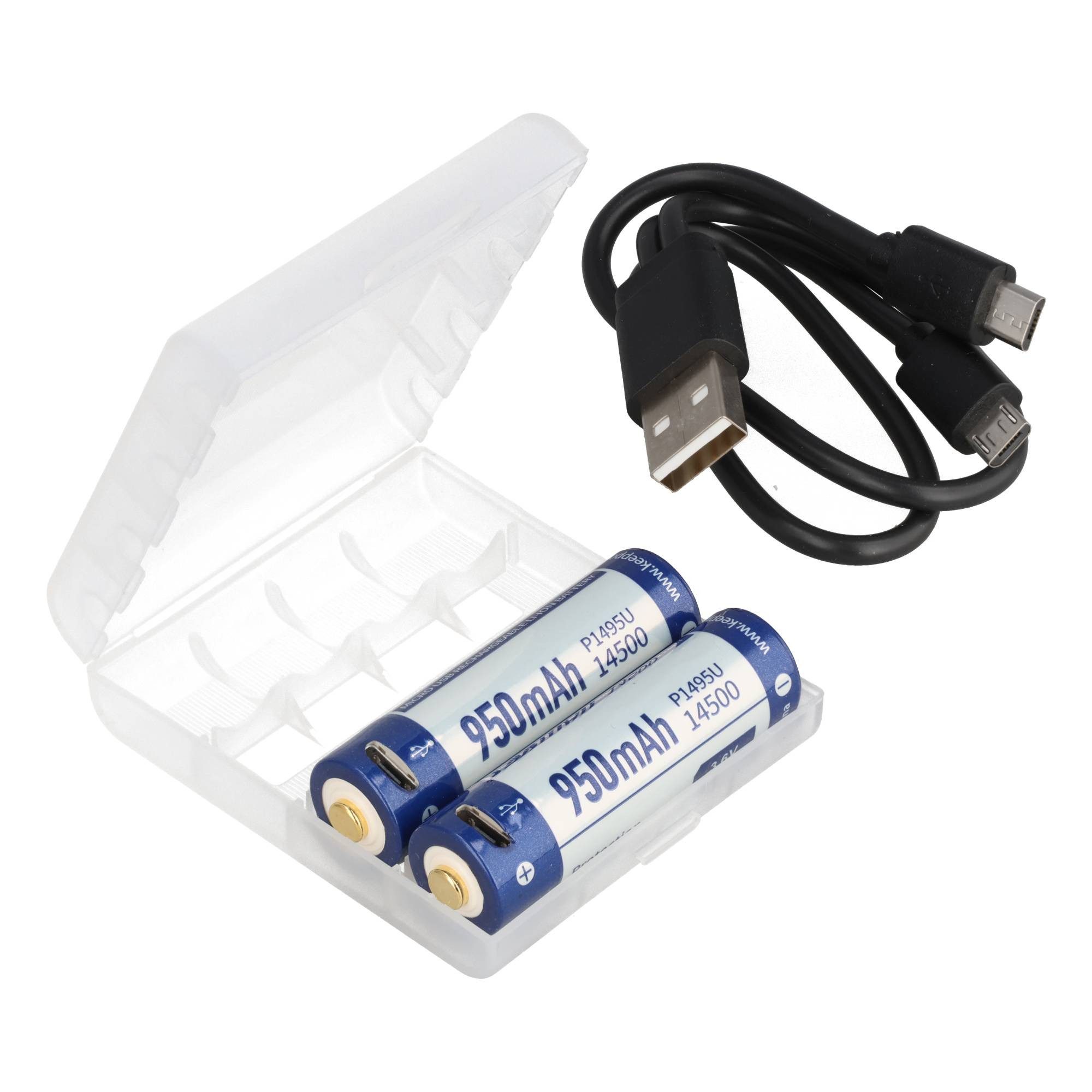 Keeppower Keeppower 14500 – 950mAh Li-Ionen Akku (3,6V – 3,7V) mit USB-Lademögl Akku 950 mAh (3,7 V)