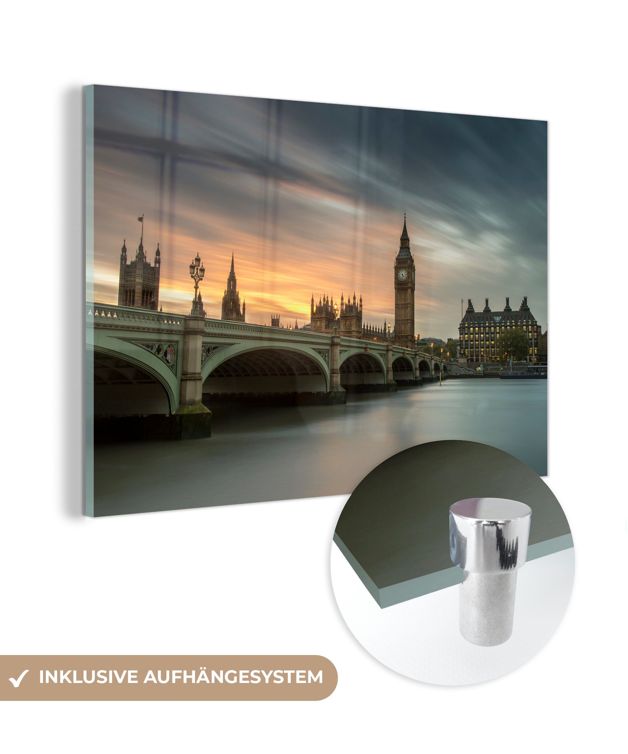 MuchoWow Acrylglasbild Blick auf den berühmten Big Ben in London, (1 St), Acrylglasbilder Wohnzimmer & Schlafzimmer