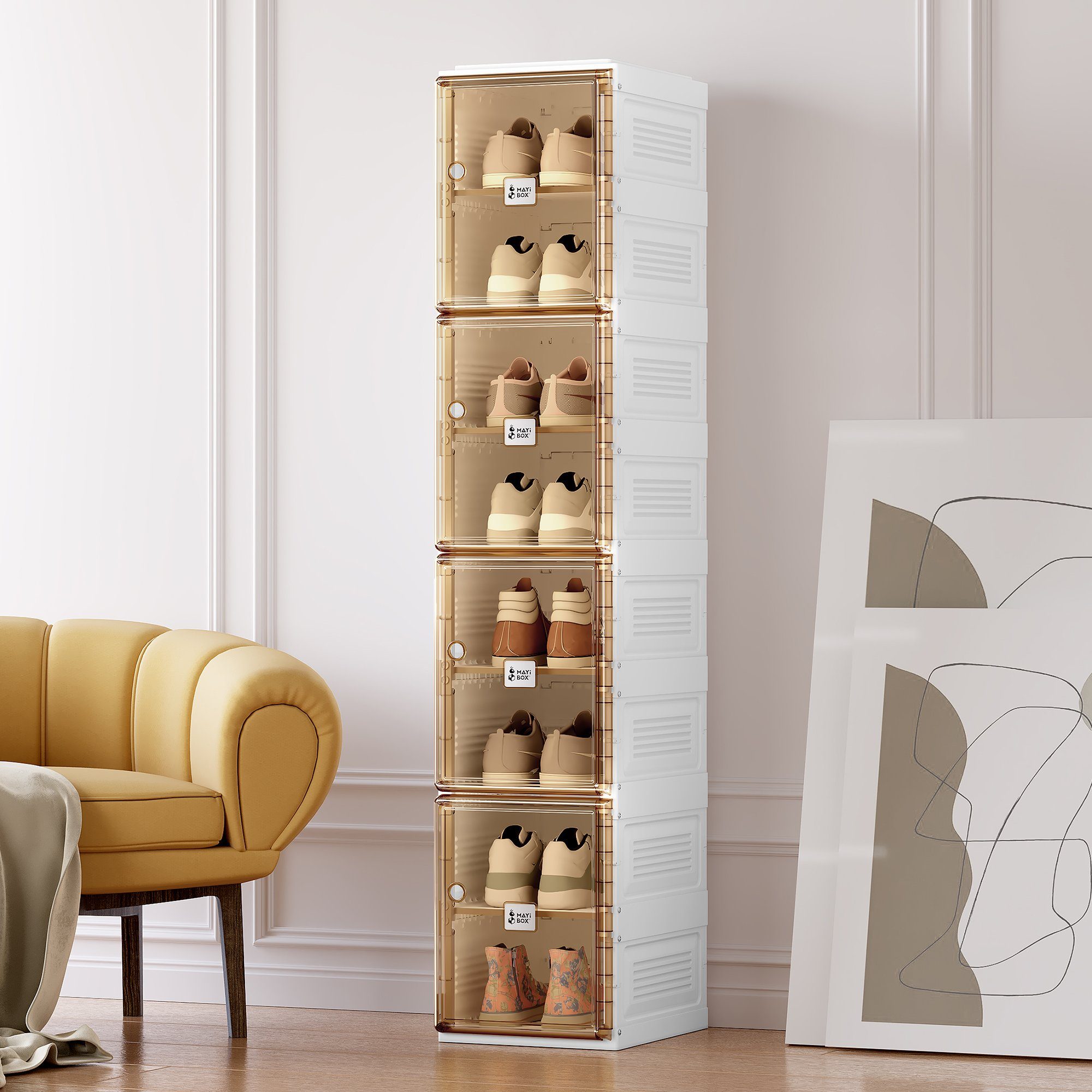 BlingBin Stapelbarer, für Schrank, (Schuhbox Schuhschrank Türen H164cm Wohnzimmer) Schuhkarton mit mit Regalen Schuhschrank