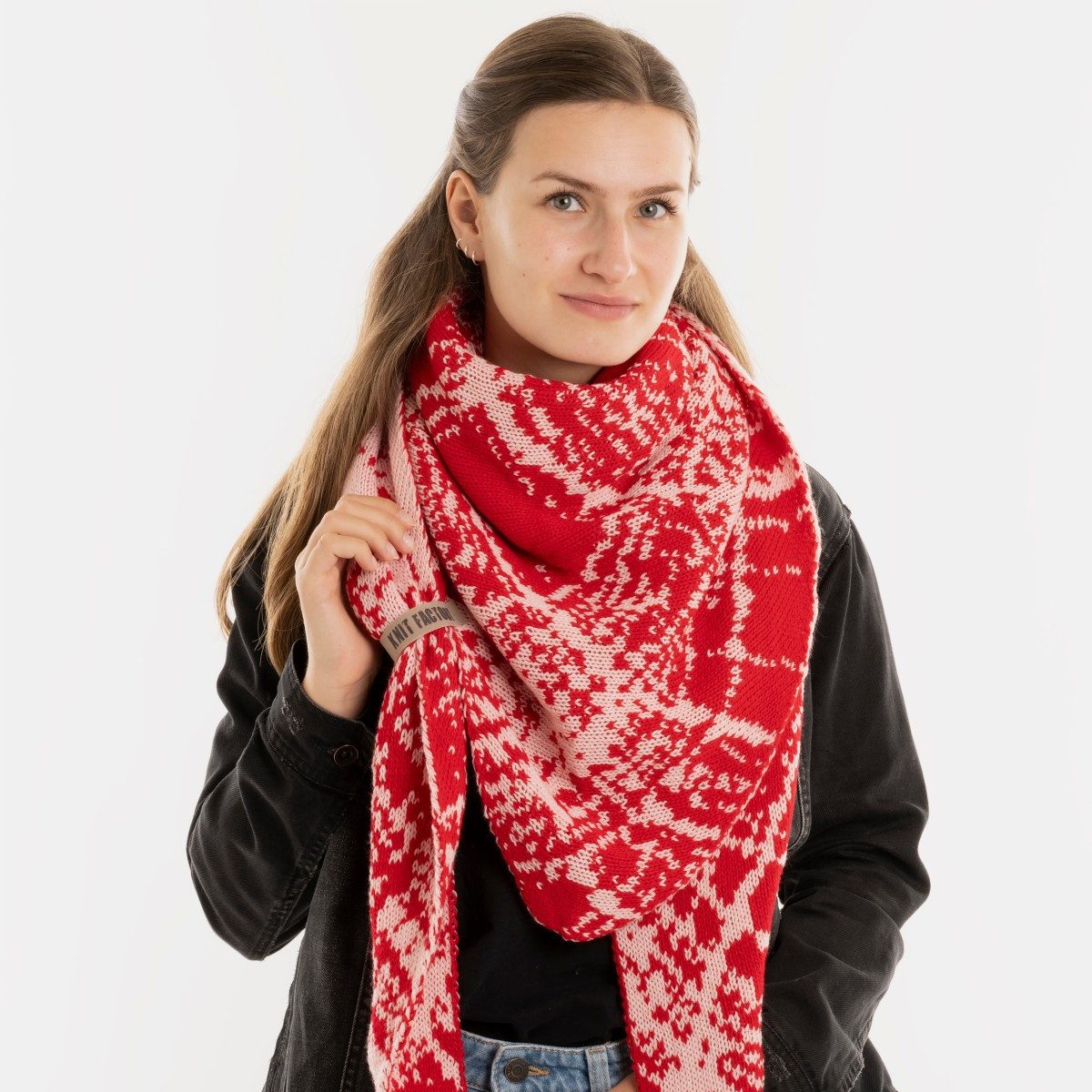 Knit Factory Strickschal Lea Dreiecksschal Bright Red Blossom Pink 190x85 cm Mix, (Set, 1-St. Spar-Set), Schal Damen Herren set loop tücher schals winter Strick Mode herbst