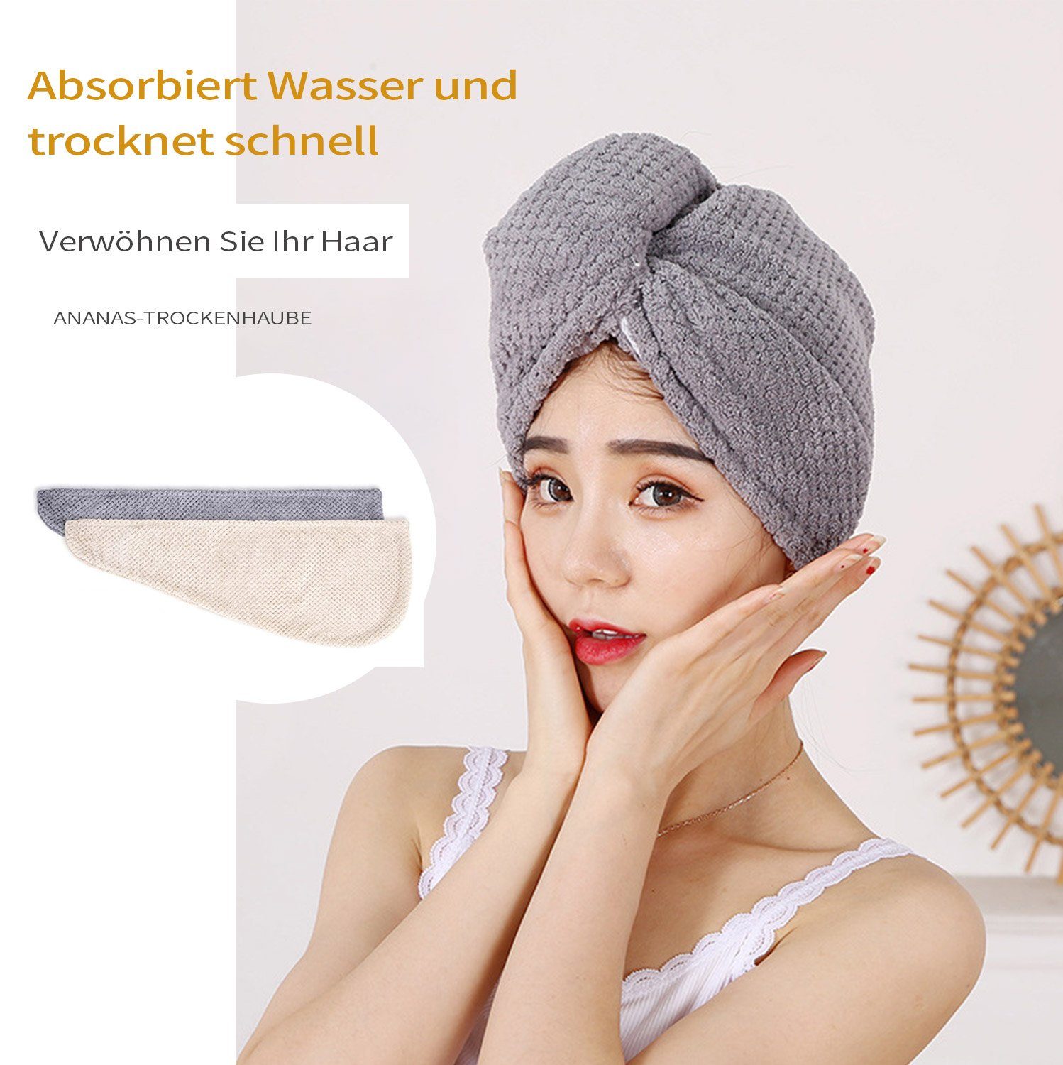 MAGICSHE Turban-Handtuch Haarturban (2-St),Super mit knopf Kaffee Grauer+heller 25*70cm saugfähig