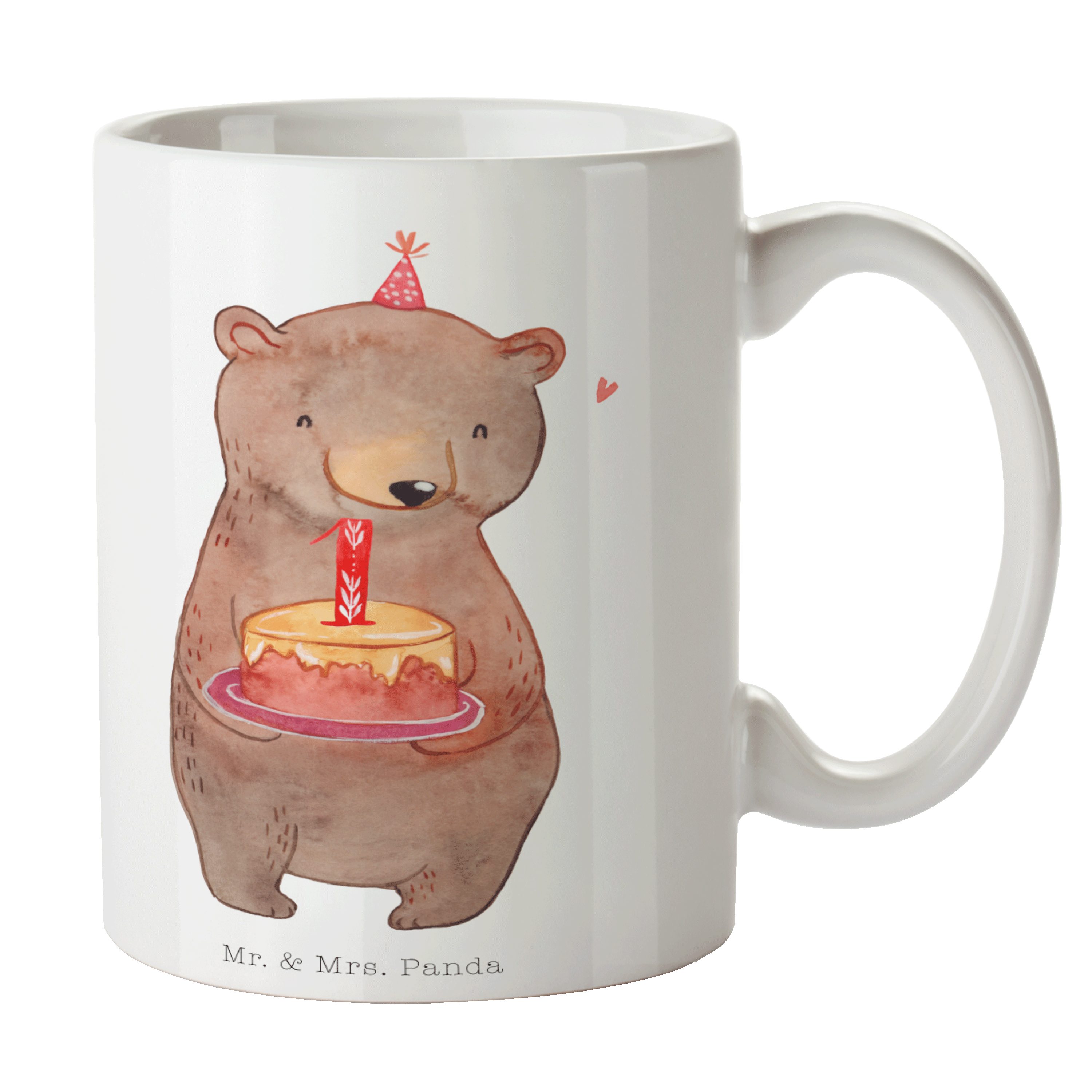 Mr. & Mrs. Panda Tasse Bär Torte 1. Geburtstag - Weiß - Geschenk, Herzlichen Glückwunsch, Ka, Keramik