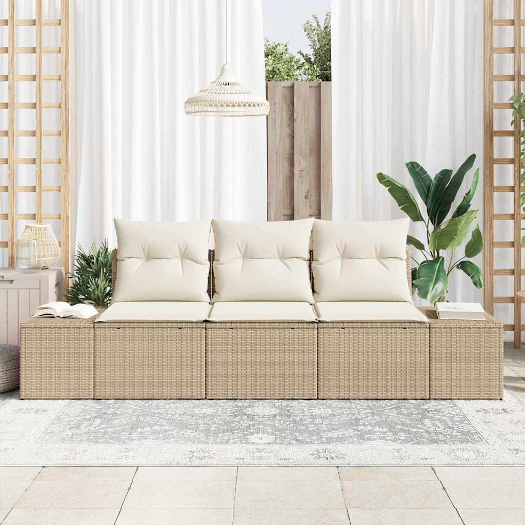 vidaXL Loungesofa Gartensofa-set 3 Stk. Beige und Creme Poly-Rattan, 3 Teile