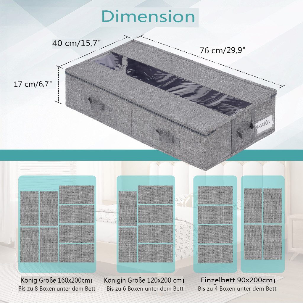 Insma Unterbettkommode 52L Unterbett Aufbewahrungsbox mit Deckel (2 St., Aufbewahrungstasche faltbare Organizer 76 x 40 x 17 cm), mit Doppelreißverschlüssen, ve – Bild 5 von 5