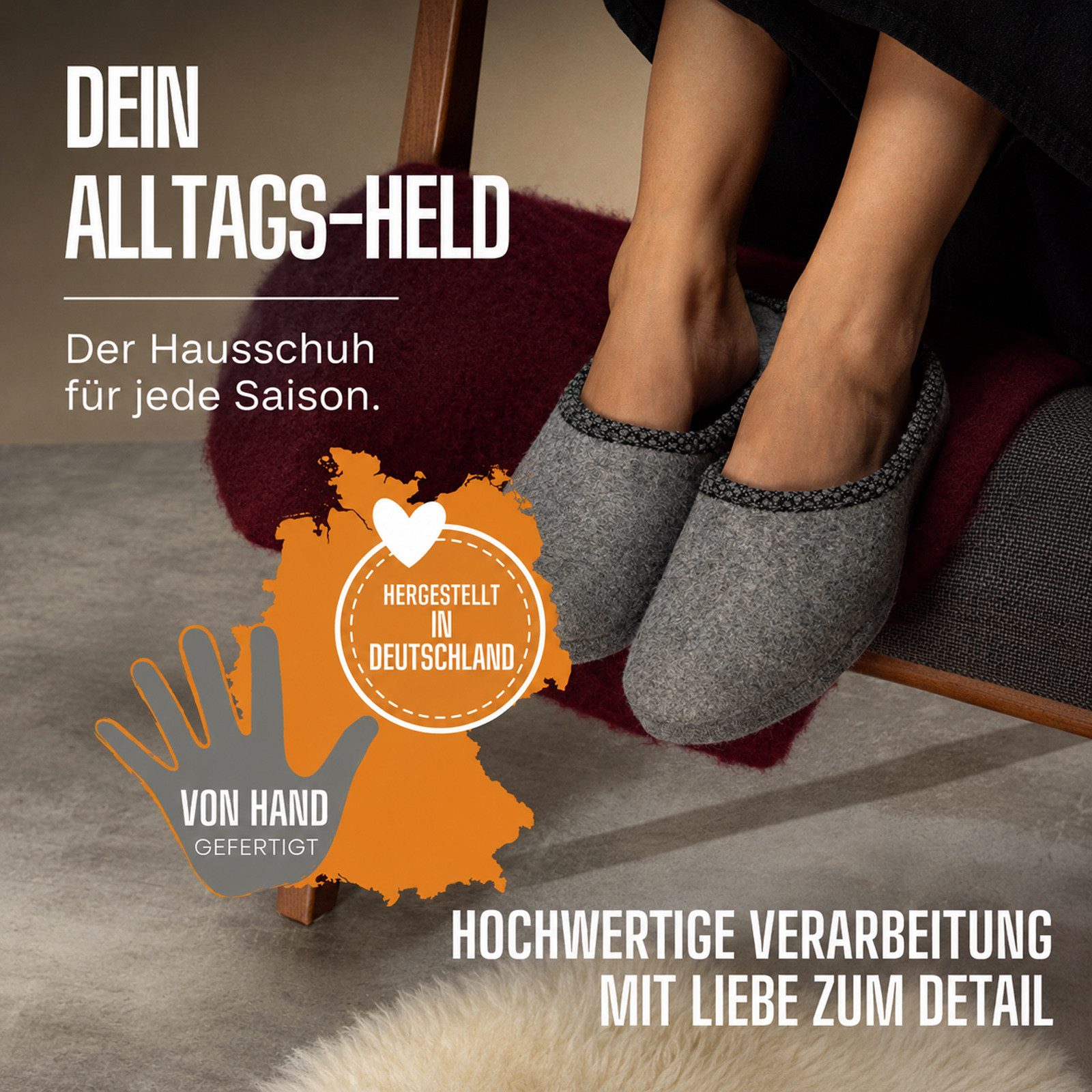 Pantoffelmann Filzpantoffel Herren Damen Hausschuh Filzlatschen superdicke Filzsohle Pantoffel (1 Paar) Filzpantoffeln, Gästepantoffel besonders leicht – Bild 3 von 5