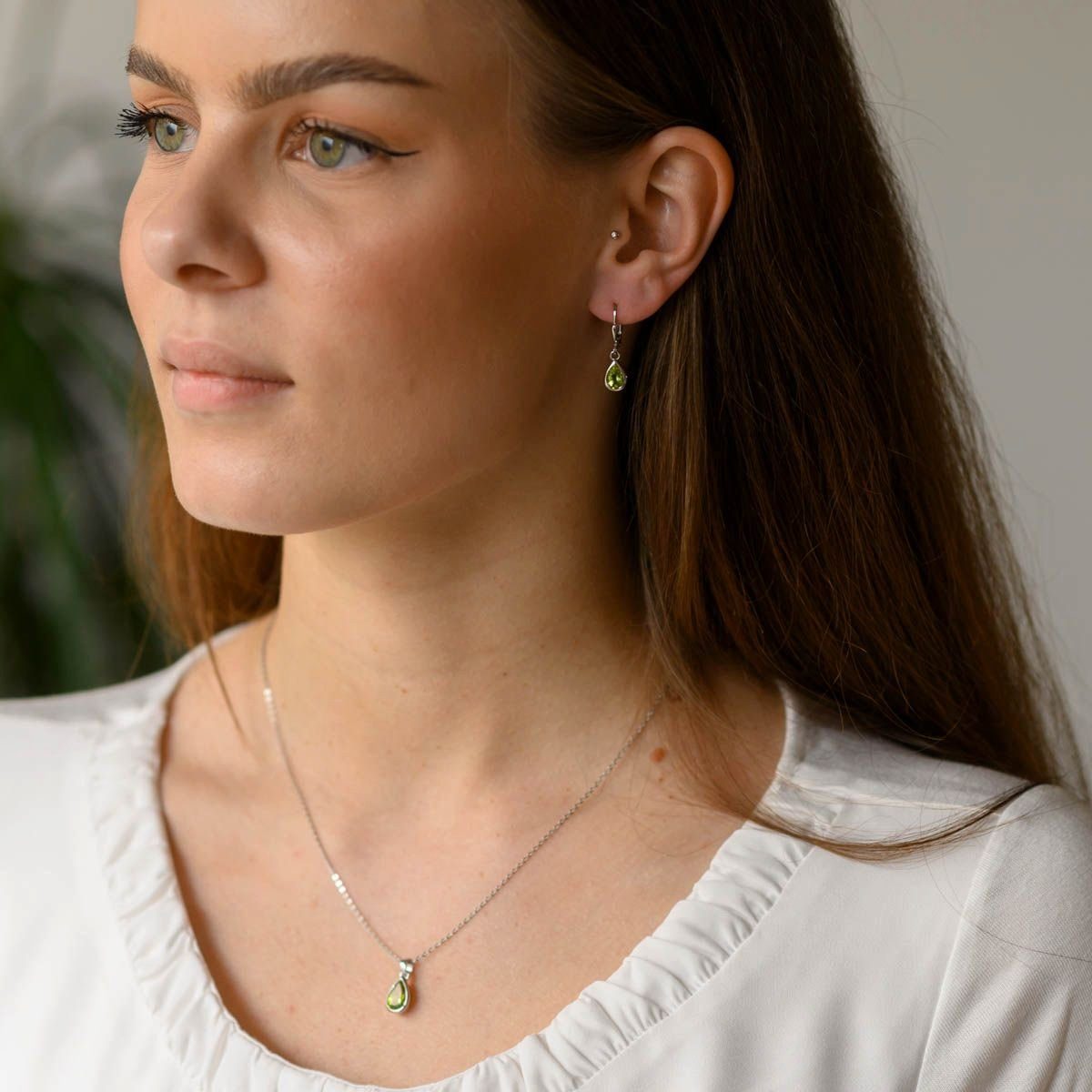 Materia Paar Ohrhänger Damen Peridot Grün Edelstein SO-448, 925 Sterling Silber
