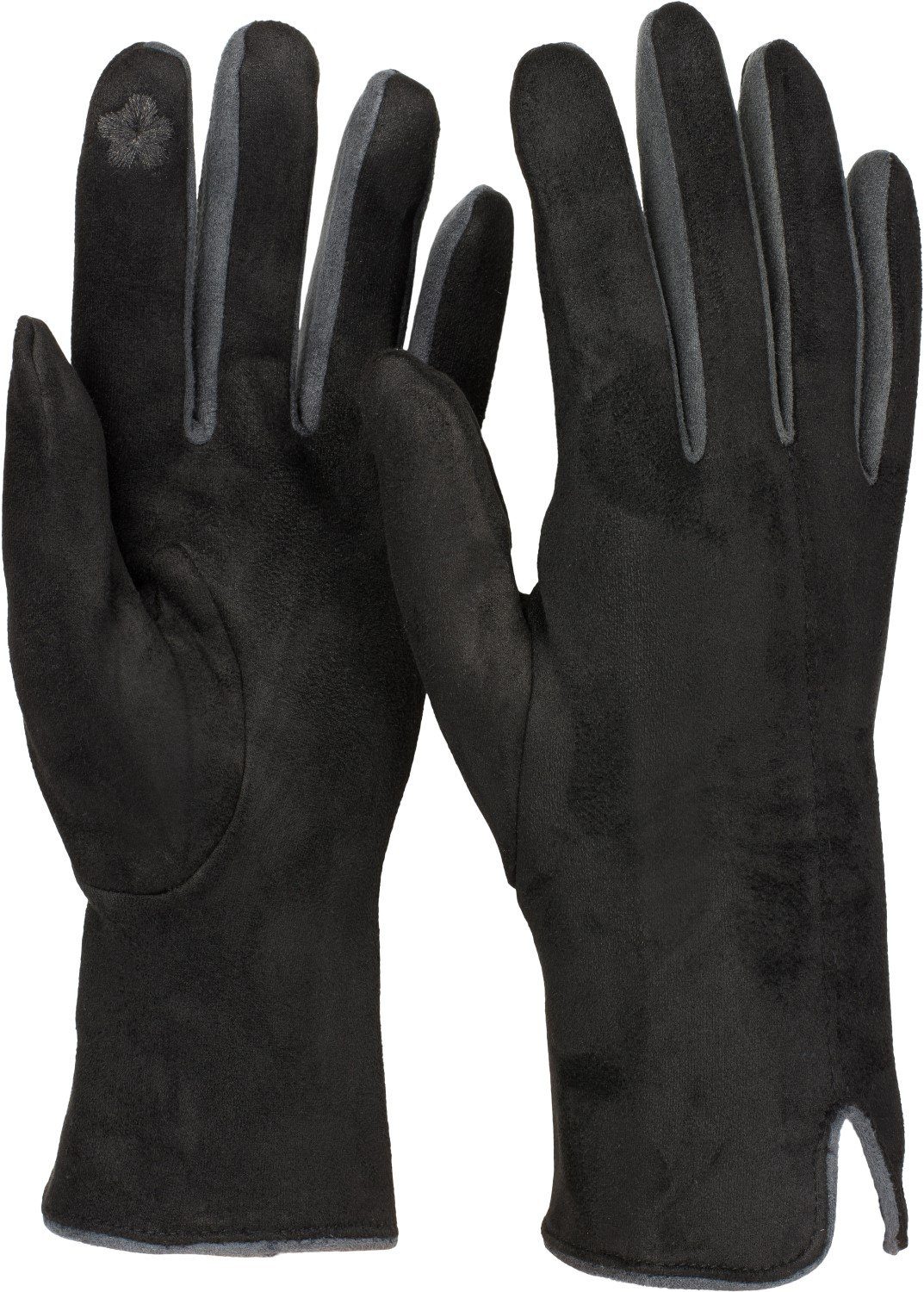 styleBREAKER Schwarz Fleecehandschuhe Touchscreen Handschuhe Kontrast