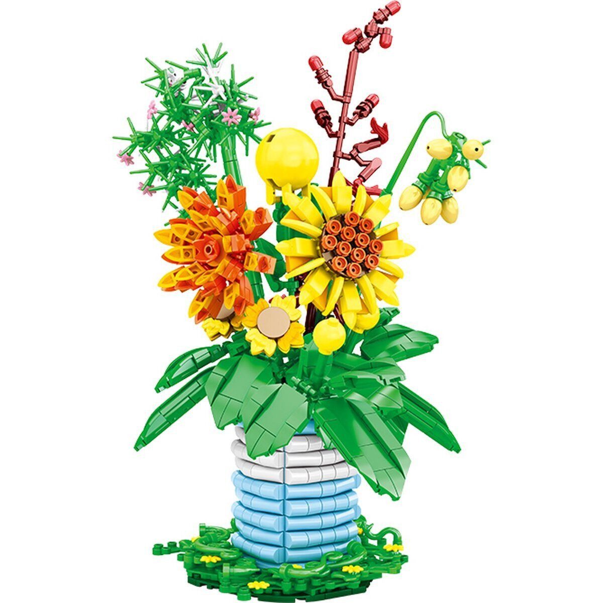 Woma WC0290 Spielbausteine, (Klemmbausteinset, 962 St., Klemmbaustein Sonnenblumen mit Vase), Farbenfrohe Sonnenblumenkomposition als Dekorationsmodell