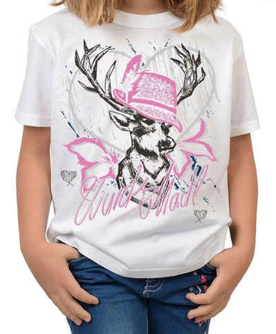 Tini - Shirts T-Shirt Mädchen Trachten Kindershirt Volksfest Trachten T-Shirt für Mädchen : Wuids Madl (Hut rosa)