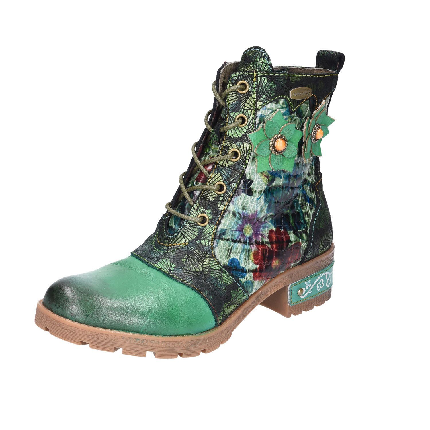 Bottines Femme Laura Vita Cocrailo 71 - Cuir Et Textile - Talon Bloc - Fermeture Zip Et Laçage