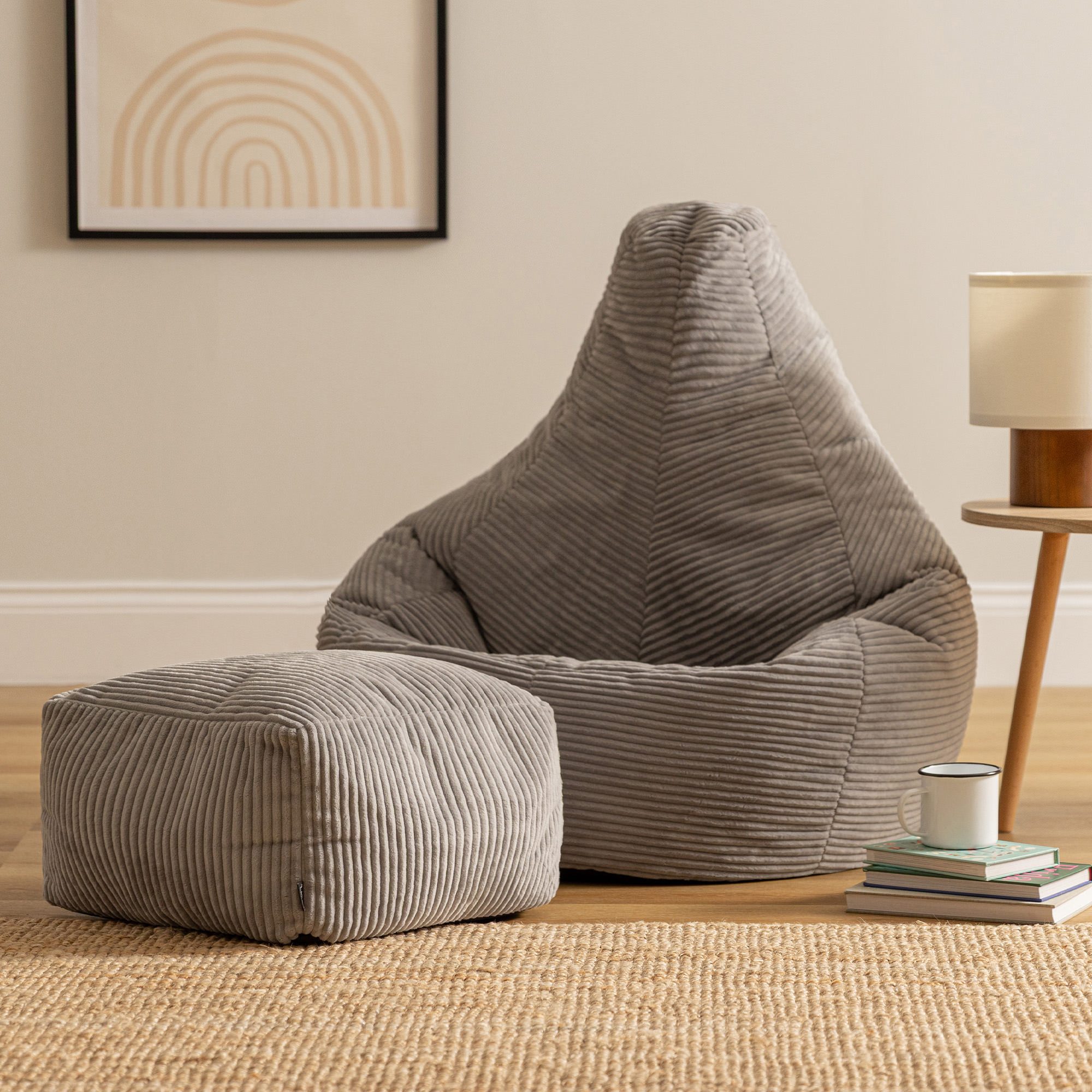 icon Sitzsack Sessel mit Rückenlehne aus Cord „Dalton“ mit Hocker (Spar-Set, 1 x Sitzsack, 1 x Fußhocker), Sitzsack XXL, Gaming Sitzsack, Made in Germany, Erwachsene & Kinder