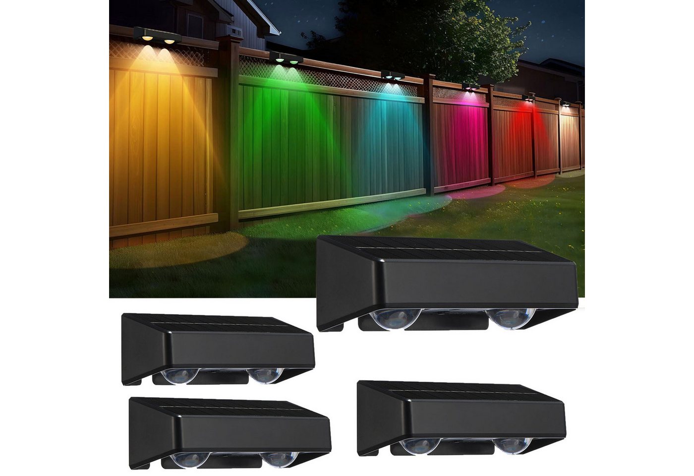 oyajia Außen-Wandleuchte 4 Stück Solarlampe für Außen, LED Solarleuchte Außen Wandlampe Up Down, LED fest integriert, Warmweiß, Kaltweiß, RGB, LED Solarleuchte für Veranda, Garten, Terrasse, Zaun, Pool, Balkon