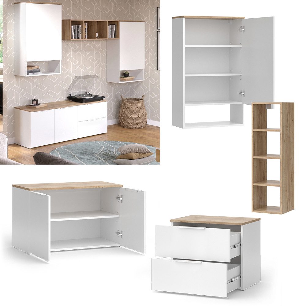 Vicco Wohnwand Wido, Weiß/Sonoma, 5 Teile, (5-St)