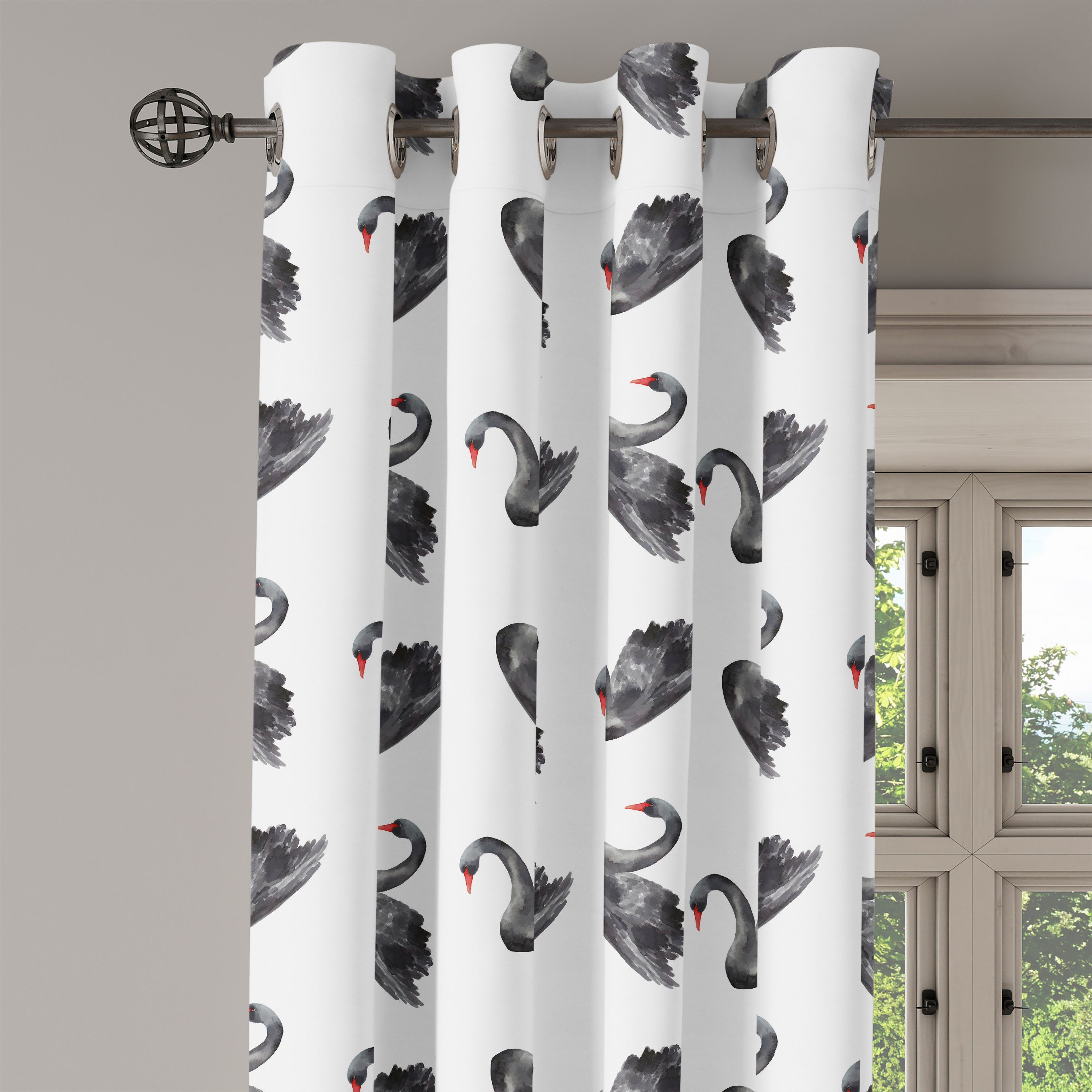 Schlafzimmer Aquarelle Birds Wohnzimmer, Abakuhaus, Black für 2-Panel-Fenstervorhänge Gardine Schwan Dekorative