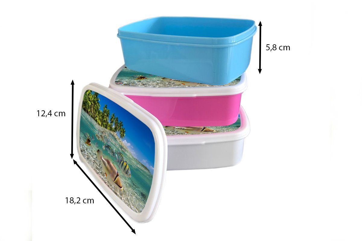 Kunststoff, für Lunchbox Erwachsene, MuchoWow Angeln Brotdose Mädchen, Brotbox - rosa (2-tlg), Kunststoff Kinder, Snackbox, Tropisch, - Strand
