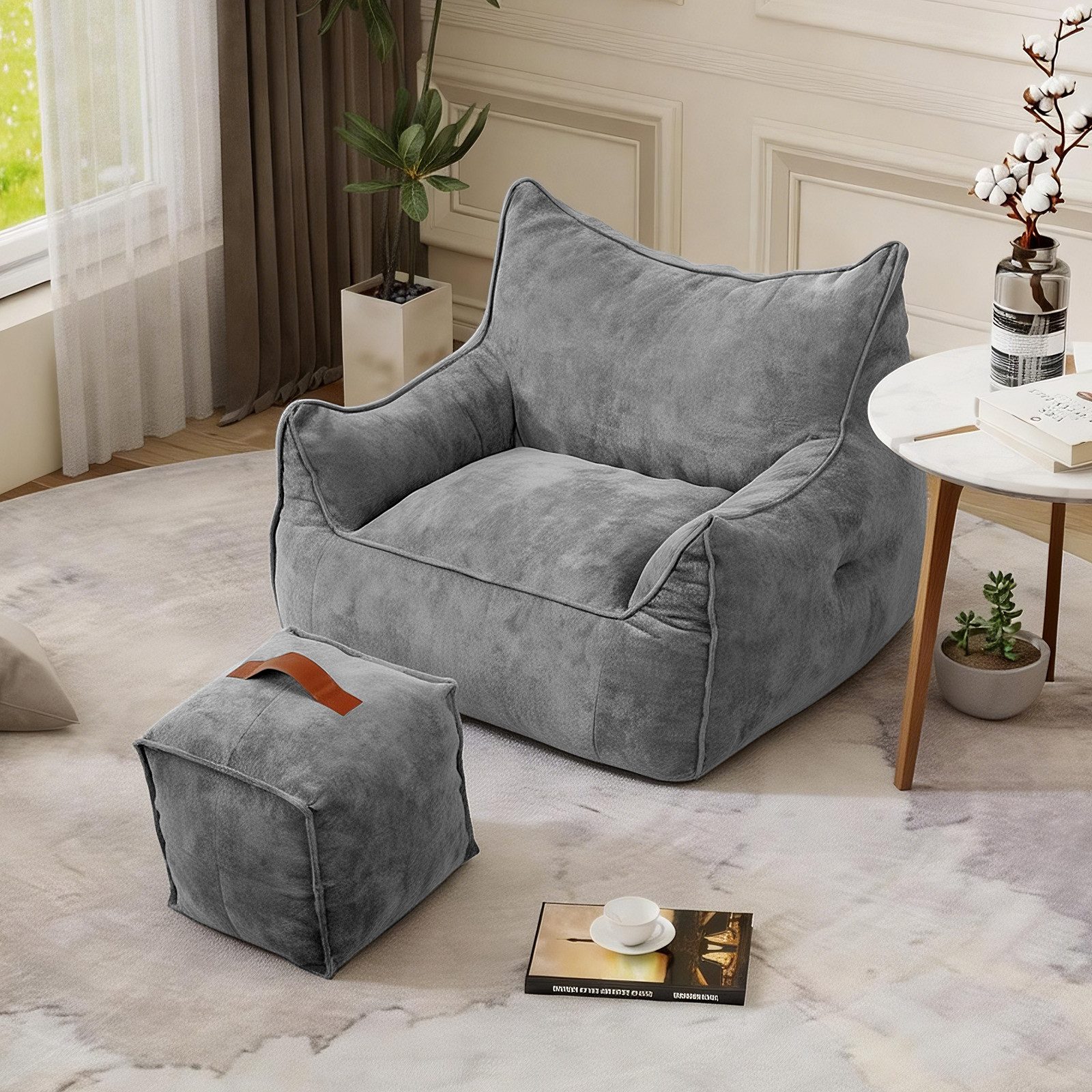 Puluomis Sitzsack Puluomis Riesen Sitzsack mit Fußhocker XXL, Beanbag Sofa 95 x 100 cm (Set)