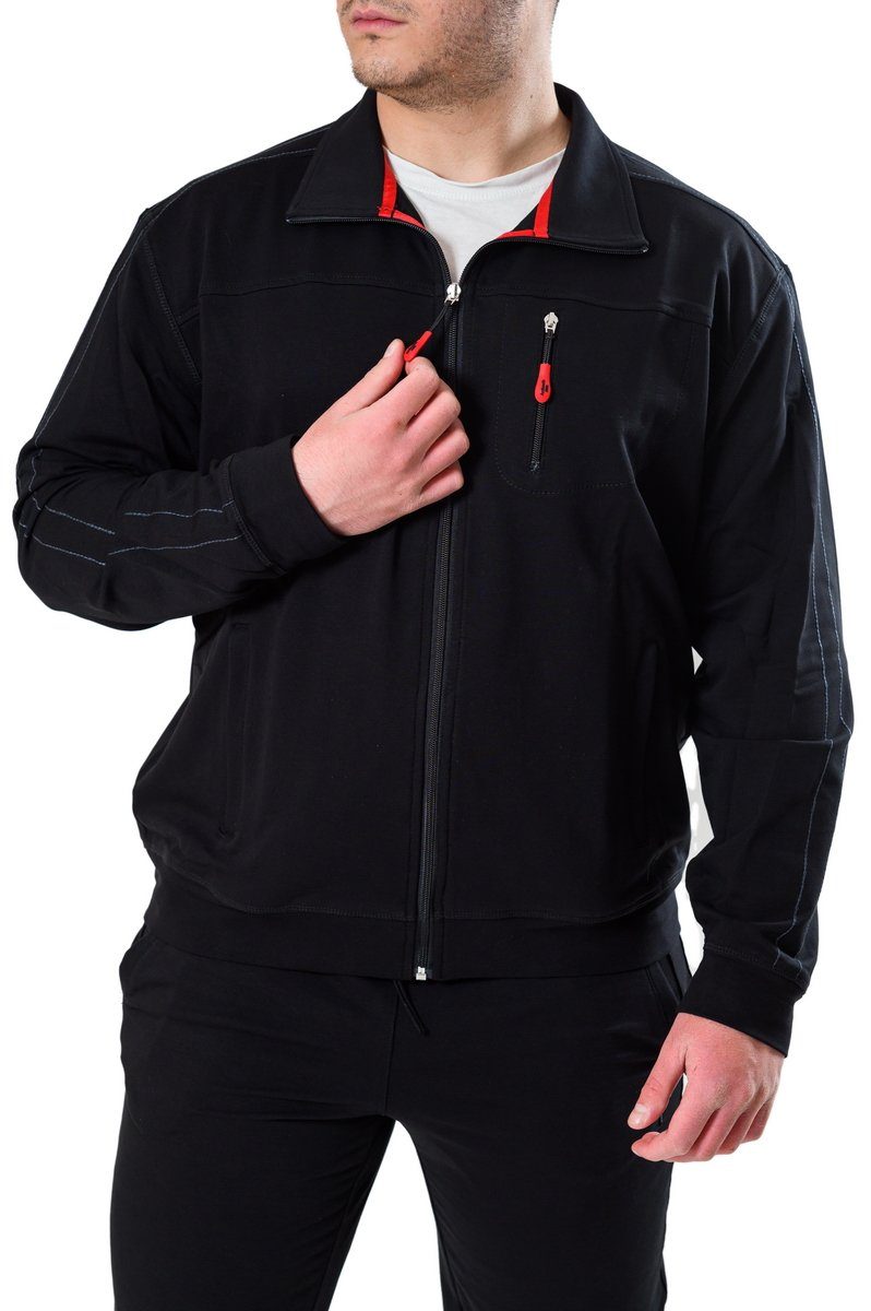 Authentic Klein Sweatjacke Herren Jerseyjacke Baumwollmischgewebe in allen Größen bis 5 XL schwarz