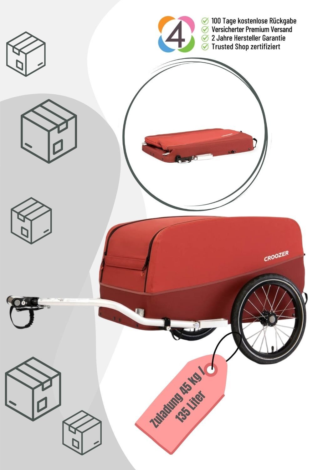 Croozer Fahrradlastenanhänger Croozer Fahrradlastenanhänger Cargo Pakko inkl. Kupplung (45kg)