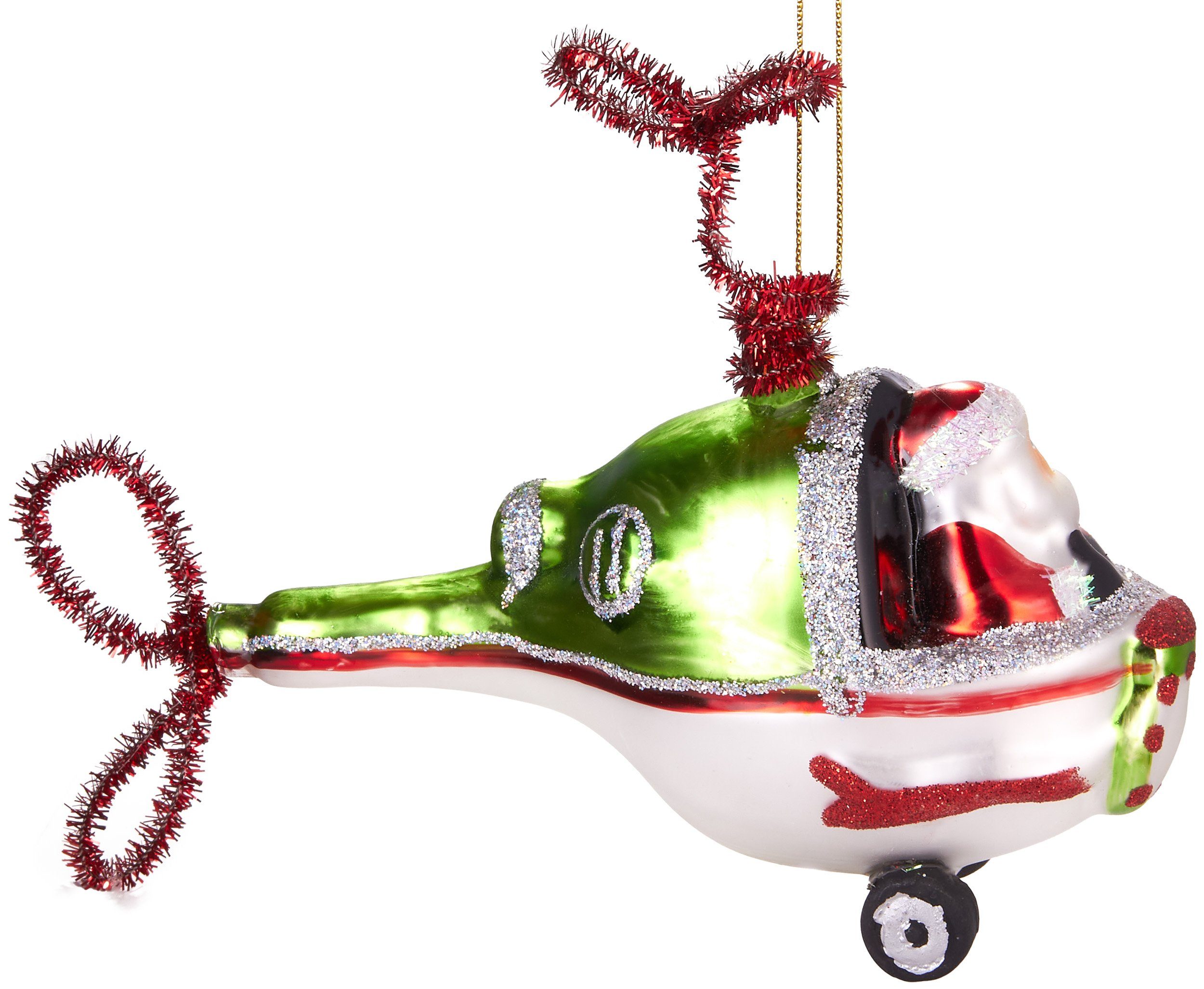 aus Handbemalte 11 Heli, Glas, Weihnachtskugel - im fliegender Helikopter Weihnachtsanhänger Christbaumschmuck cm Hubschrauber mundgeblasenes Unikat, BRUBAKER Weihnachtsmann lustige Baumkugel