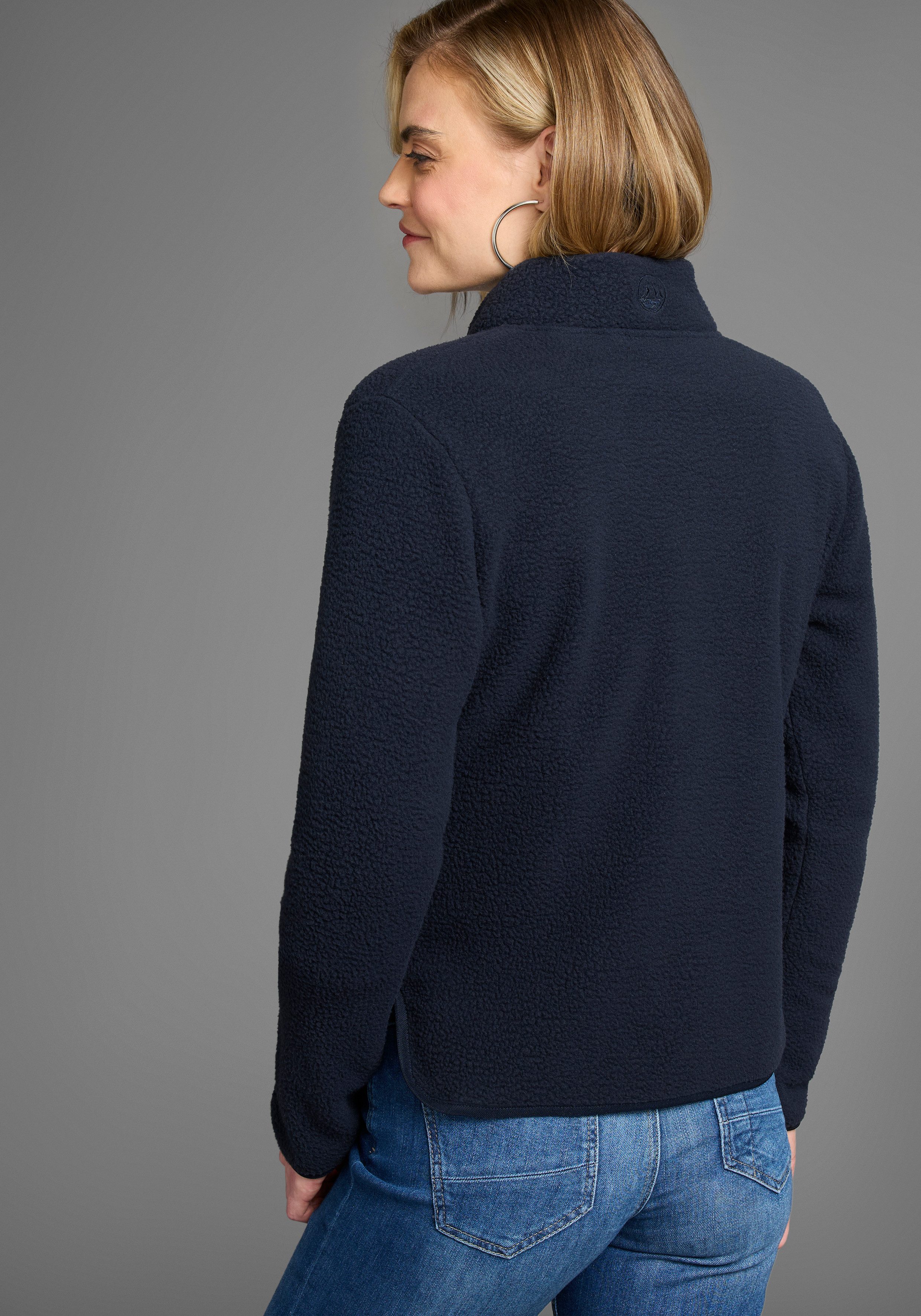 Polarino Fleecejacke aus Teddy-Fleece, Übergangsjacke mit Stehkragen und Knöpfen