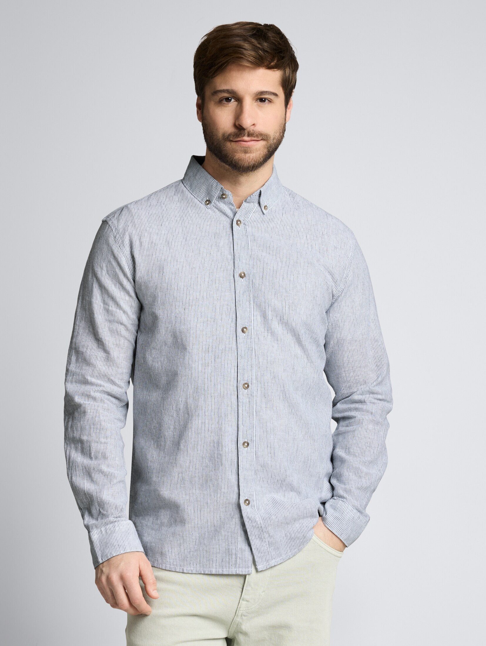 TOM TAILOR Langarmhemd Blusen & Shirts Regular Fit Hemd mit Leinenanteil