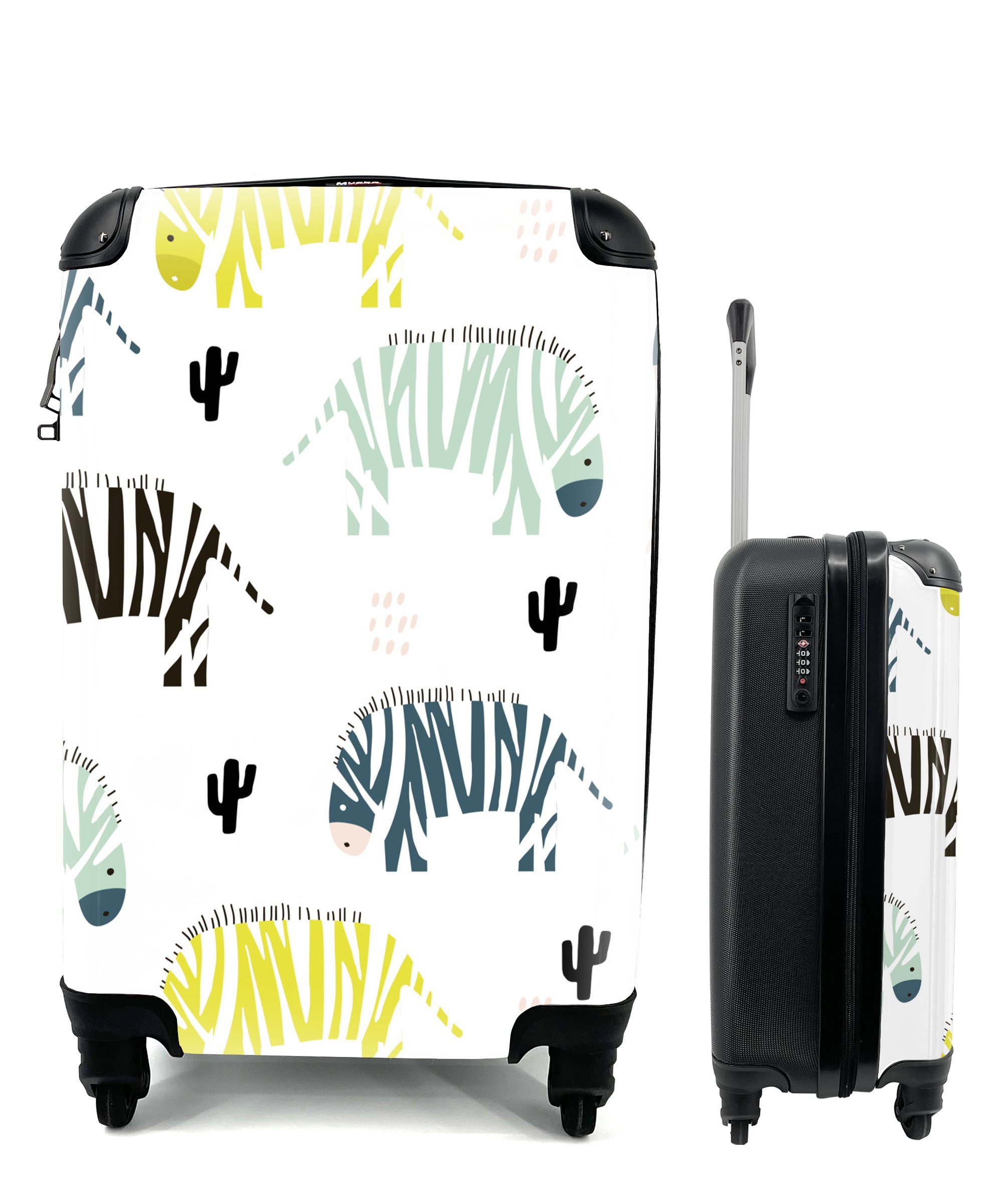 Handgepäckkoffer mit Reisetasche Ferien, Handgepäck Weiß, 4 MuchoWow - rollen, Reisekoffer Trolley, für - Rollen, Kaktus Zebra