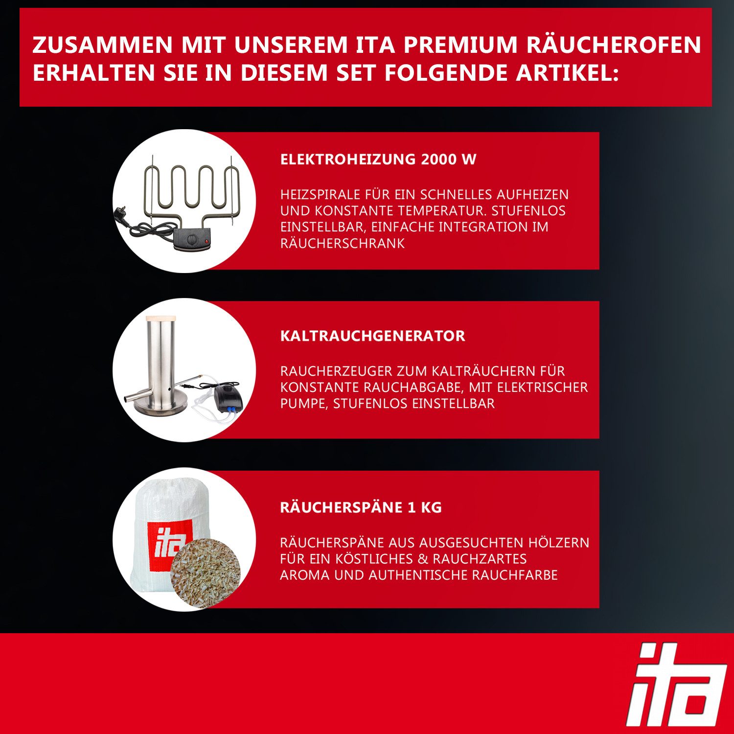 ITA Räucherofen Räucherofen 7000 - Premium Räucherschrank mit 3 Etagen, 1-St., Mit Elektroheizung für Heißräuchern & Rauchgenerator für Kalträuchern – Bild 2 von 5