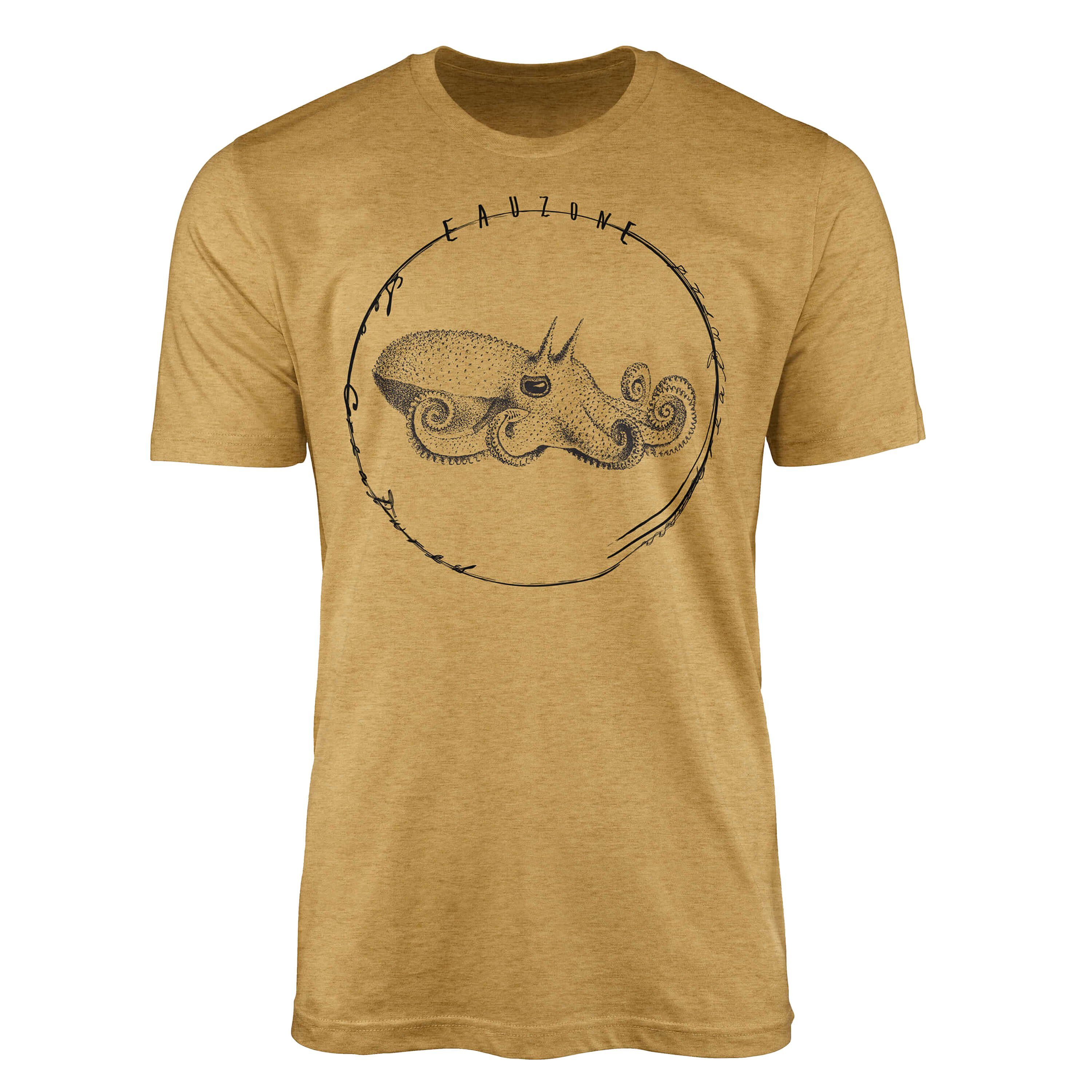 Sinus Art T-Shirt T-Shirt Tiefsee Fische - Serie: Sea Creatures, feine Struktur und sportlicher Schnitt / Sea 071 Antique Gold