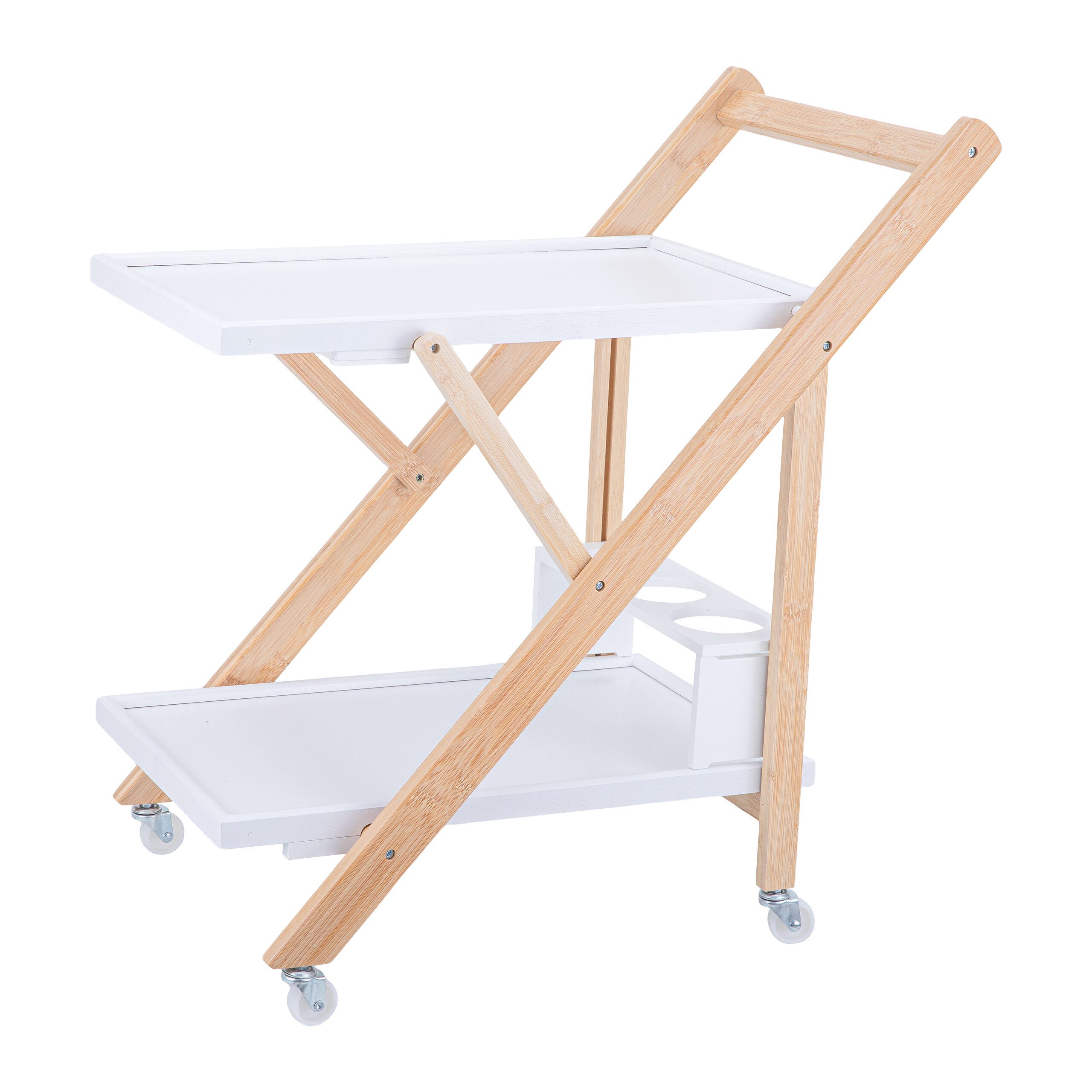 relaxdays Servierwagen Bambus 2 Etagen, (1 St), Weiss-braun