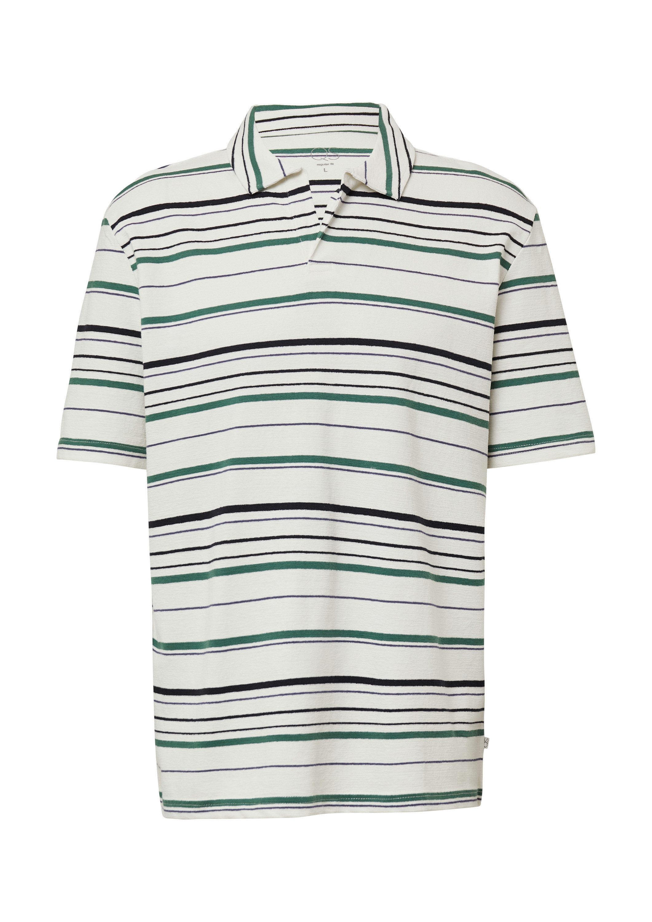 QS Kurzarmshirt Polo-Shirt Gestreiftes Polo-T-Shirt aus schwerem Jersey