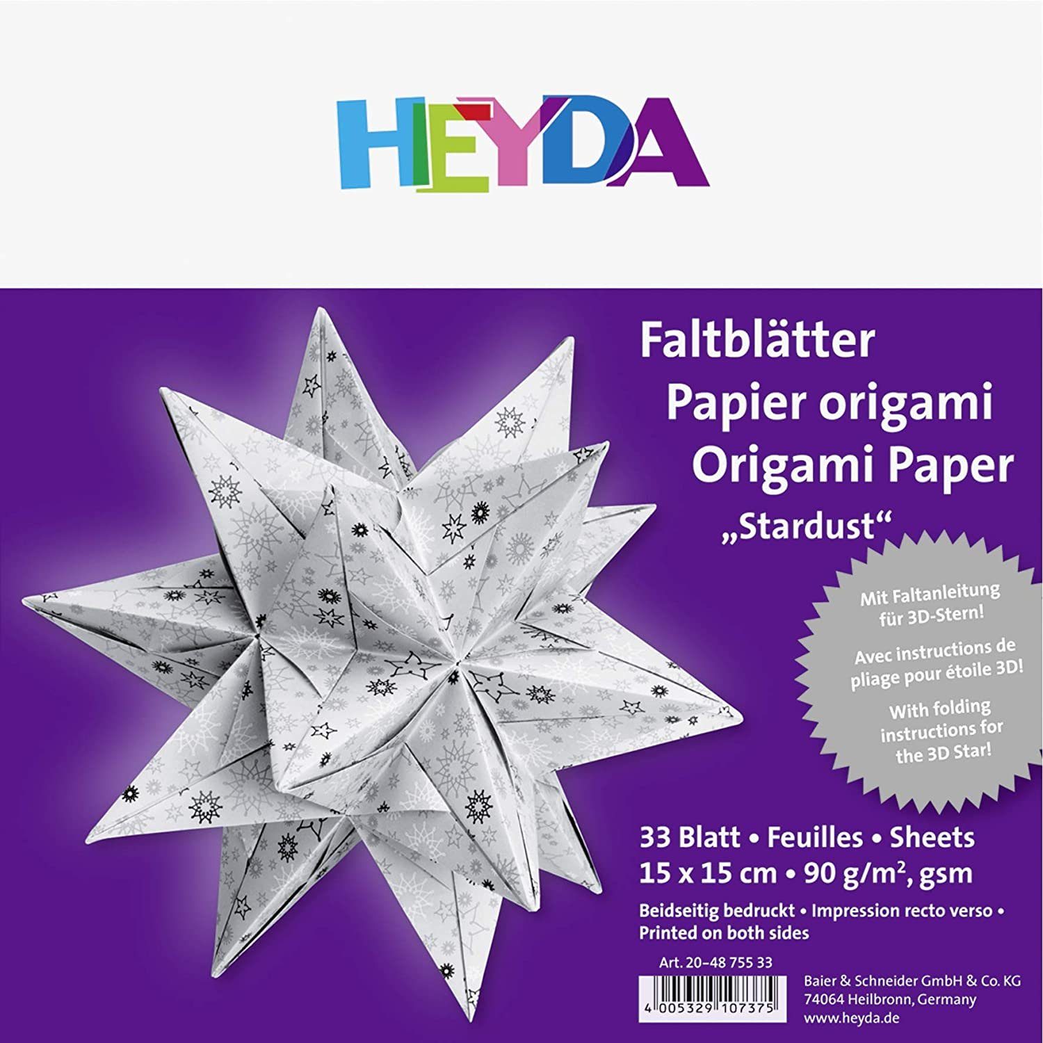 Heyda Bastelkartonpapier HEYDA Origami Faltblätter "Stardust", (B)150 x (H)150 mm