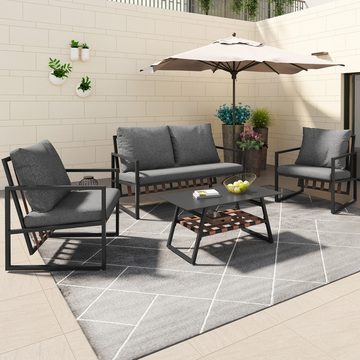 MODFU Gartenlounge-Set für 4 Personen, (1 Sofa, 2 Sessel, 1 Tisch), mit abnehmbarer und waschbarer Stoffbezug